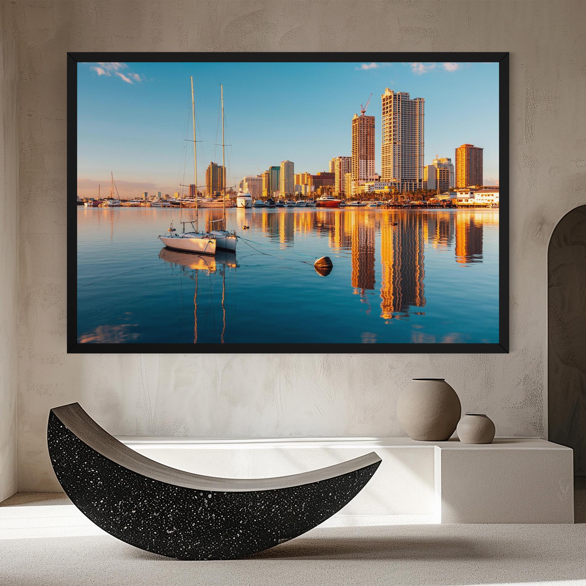 Vászonkép Skyscrapers Water mockup 8