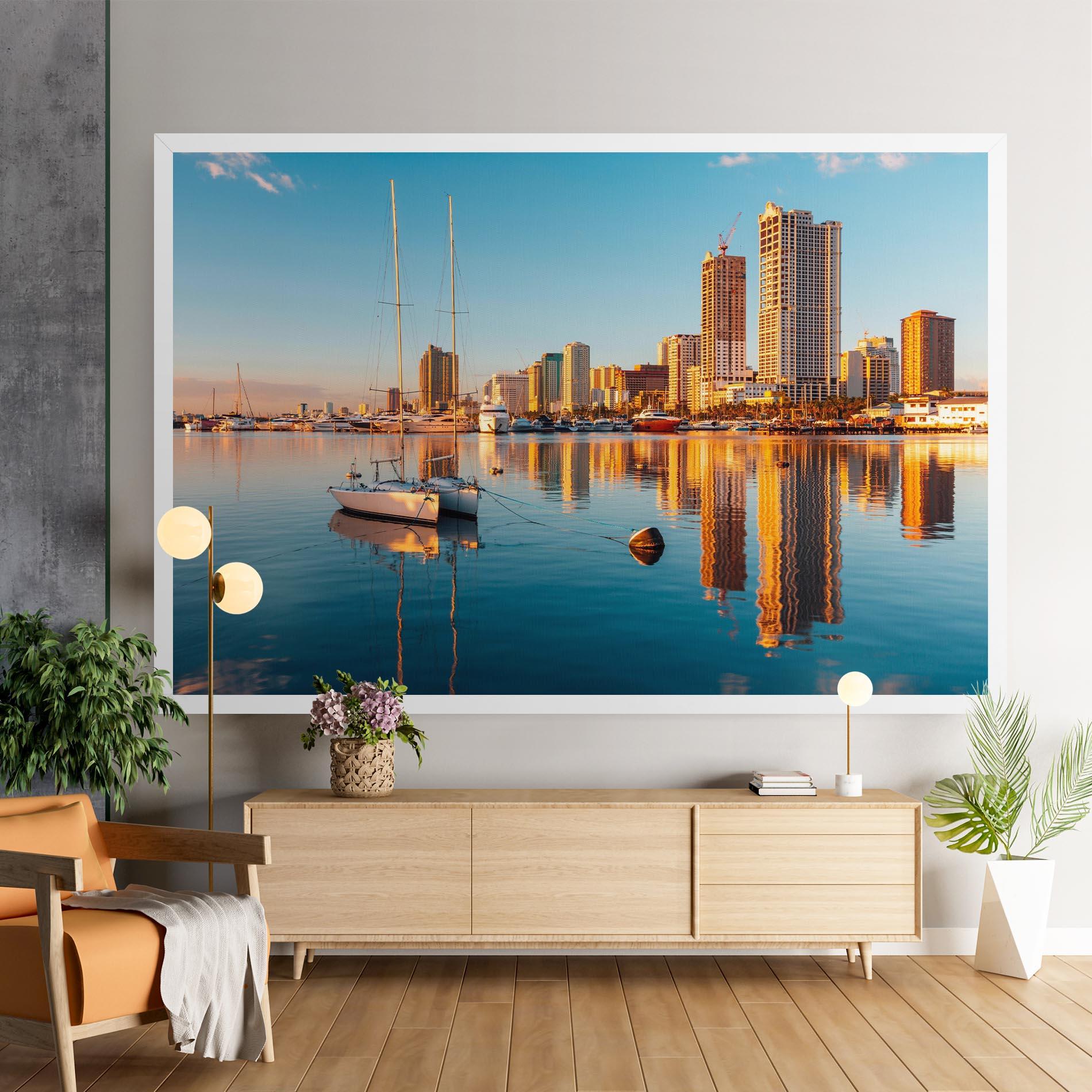 Vászonkép Skyscrapers Water mockup 9