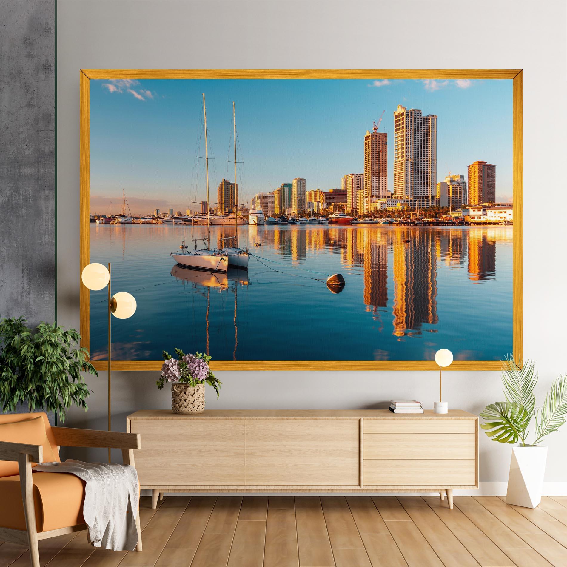 Vászonkép Skyscrapers Water mockup 9