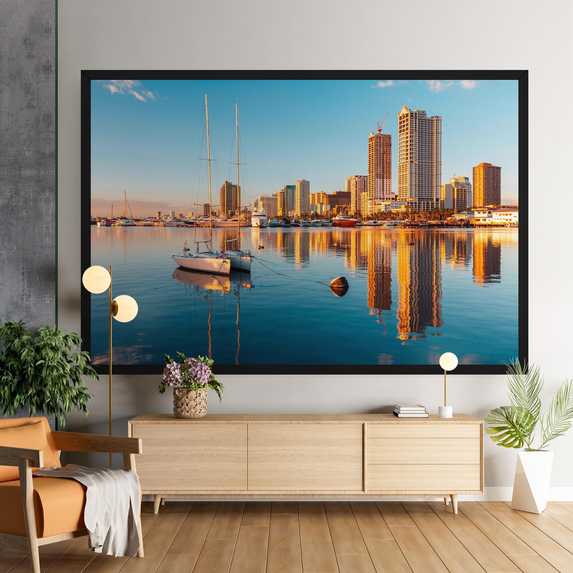 Vászonkép Skyscrapers Water mockup 9