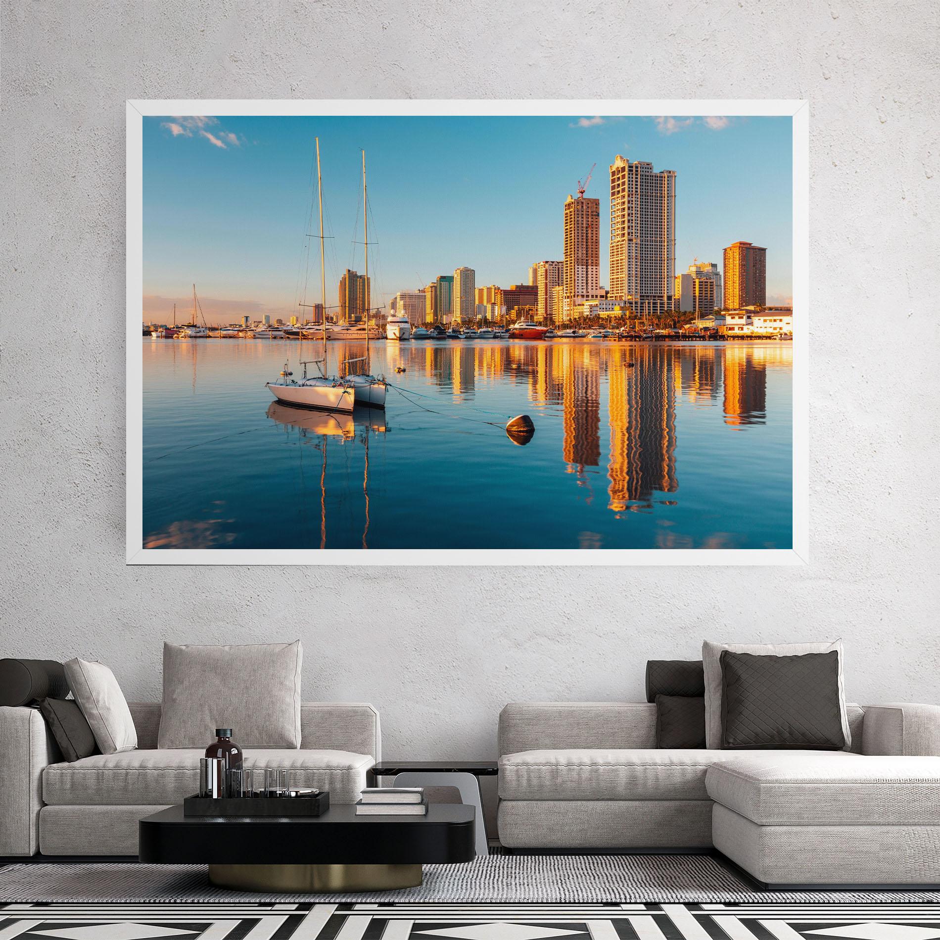 Vászonkép Skyscrapers Water mockup 2