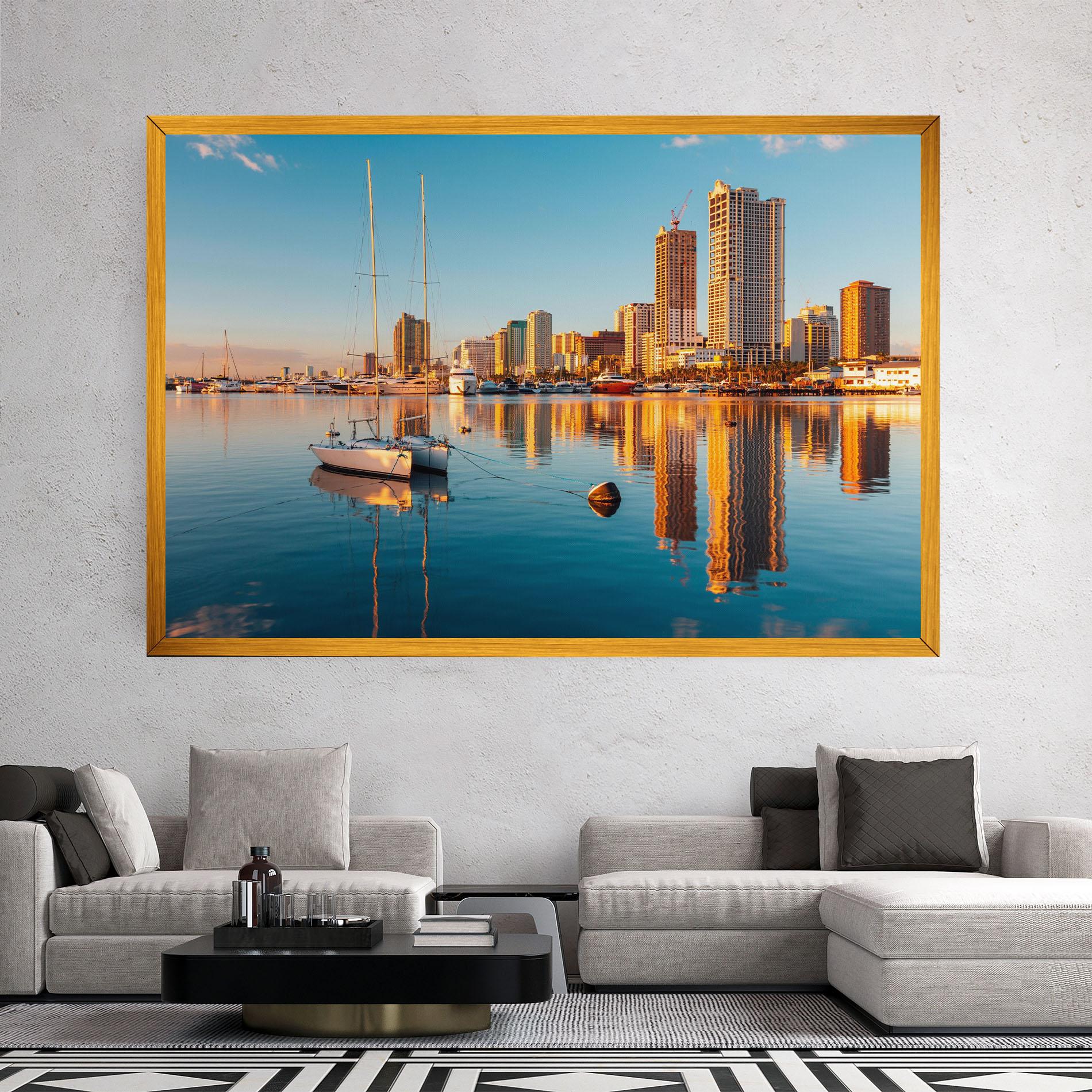 Vászonkép Skyscrapers Water mockup 2