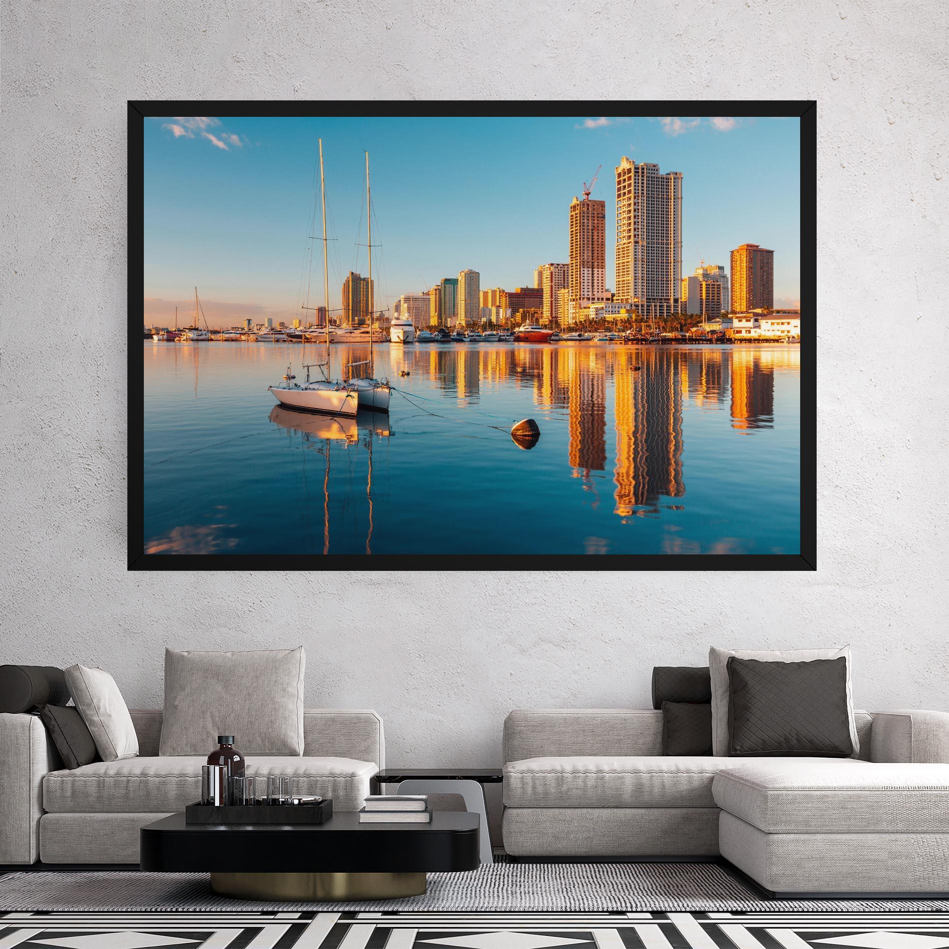 Vászonkép Skyscrapers Water mockup 2