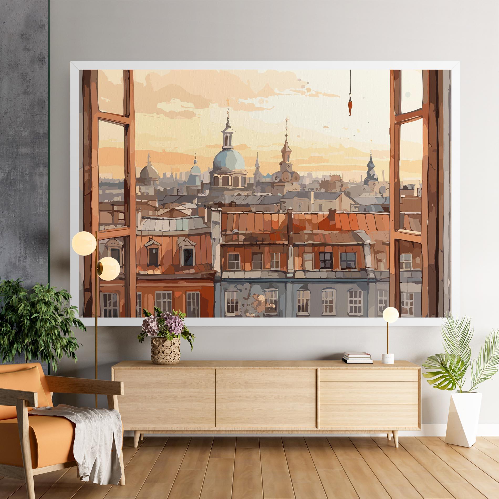 Vászonkép Window City View mockup 9