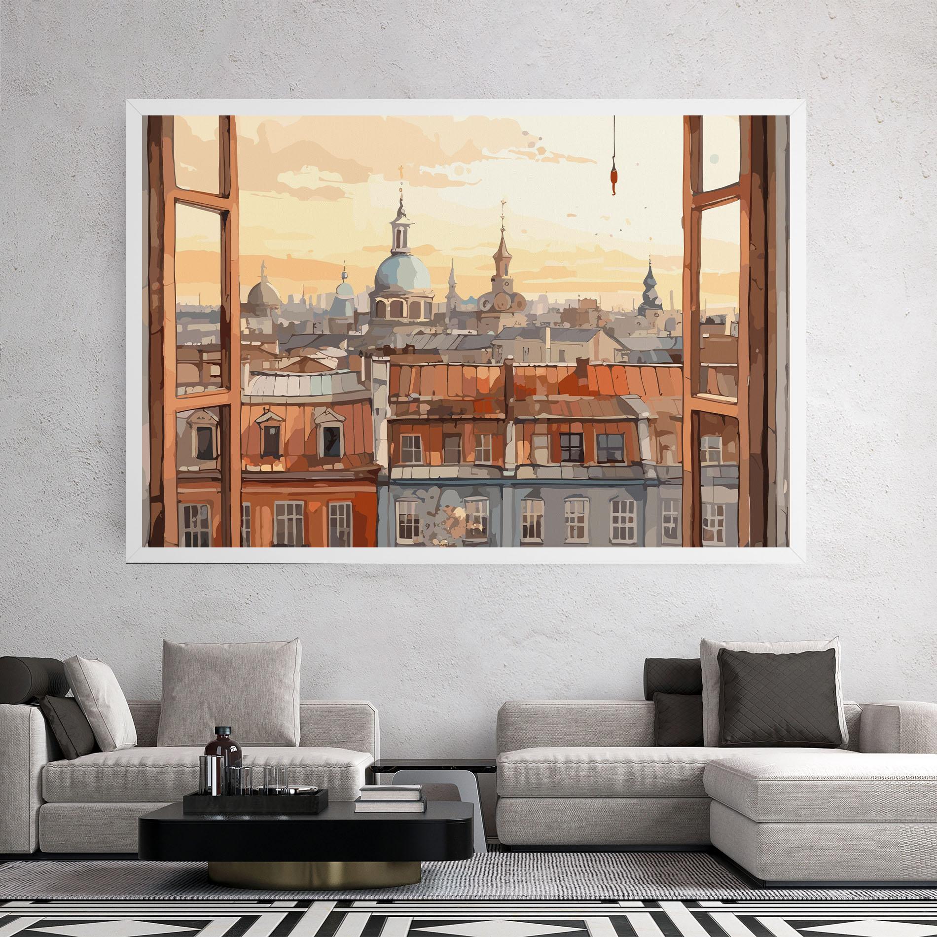 Vászonkép Window City View mockup 2