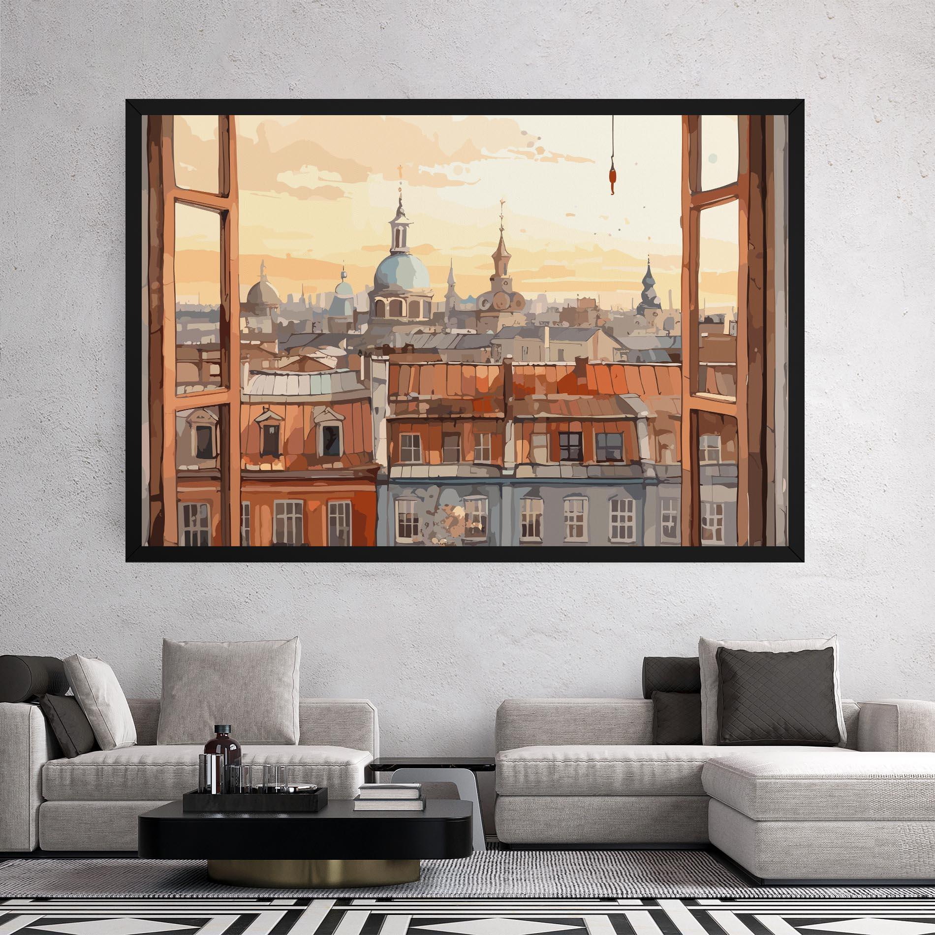 Vászonkép Window City View mockup 2