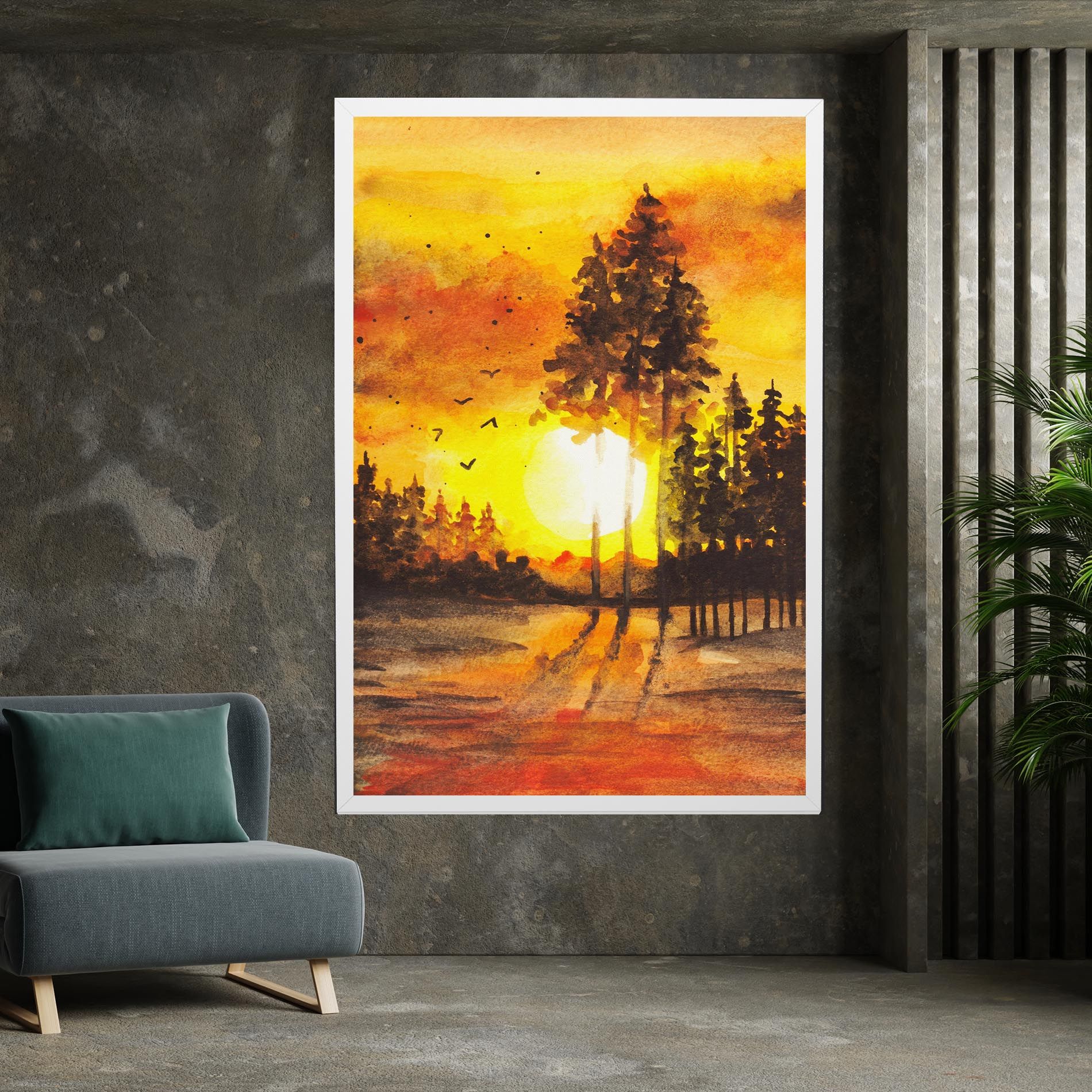 Watercolor Sunset Painting mockup 7