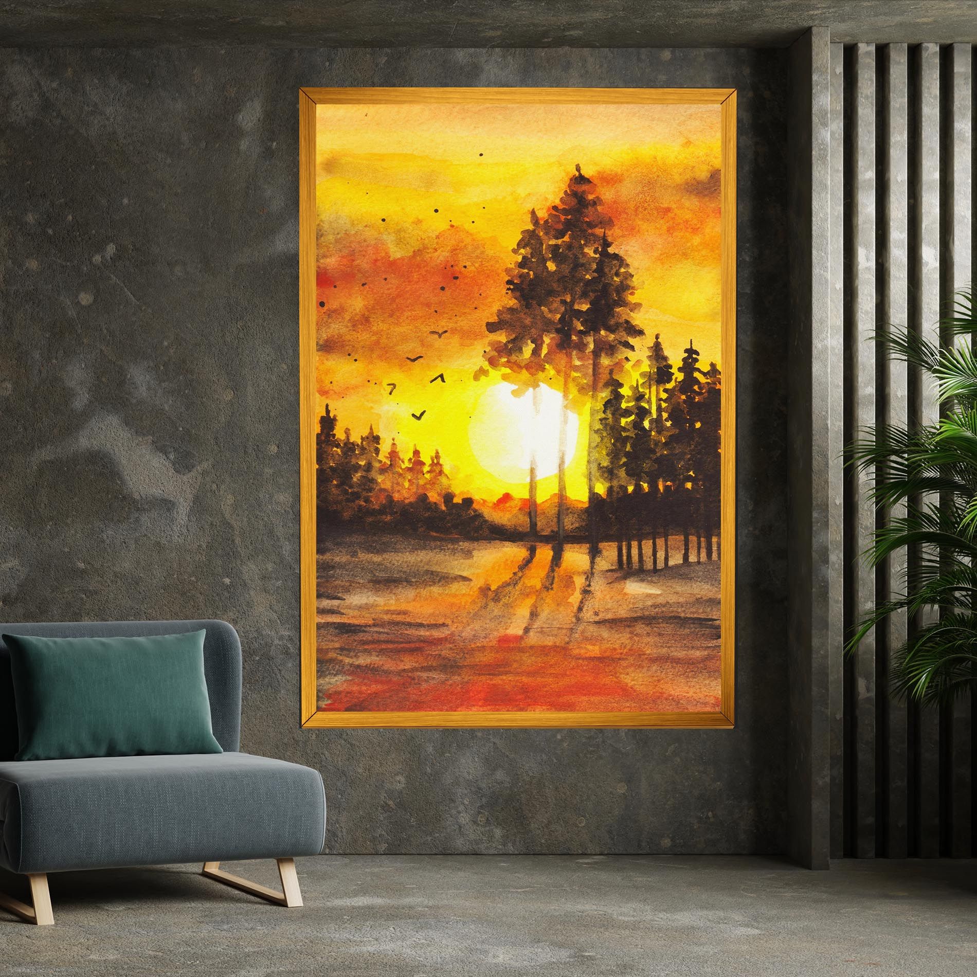 Watercolor Sunset Painting mockup 7