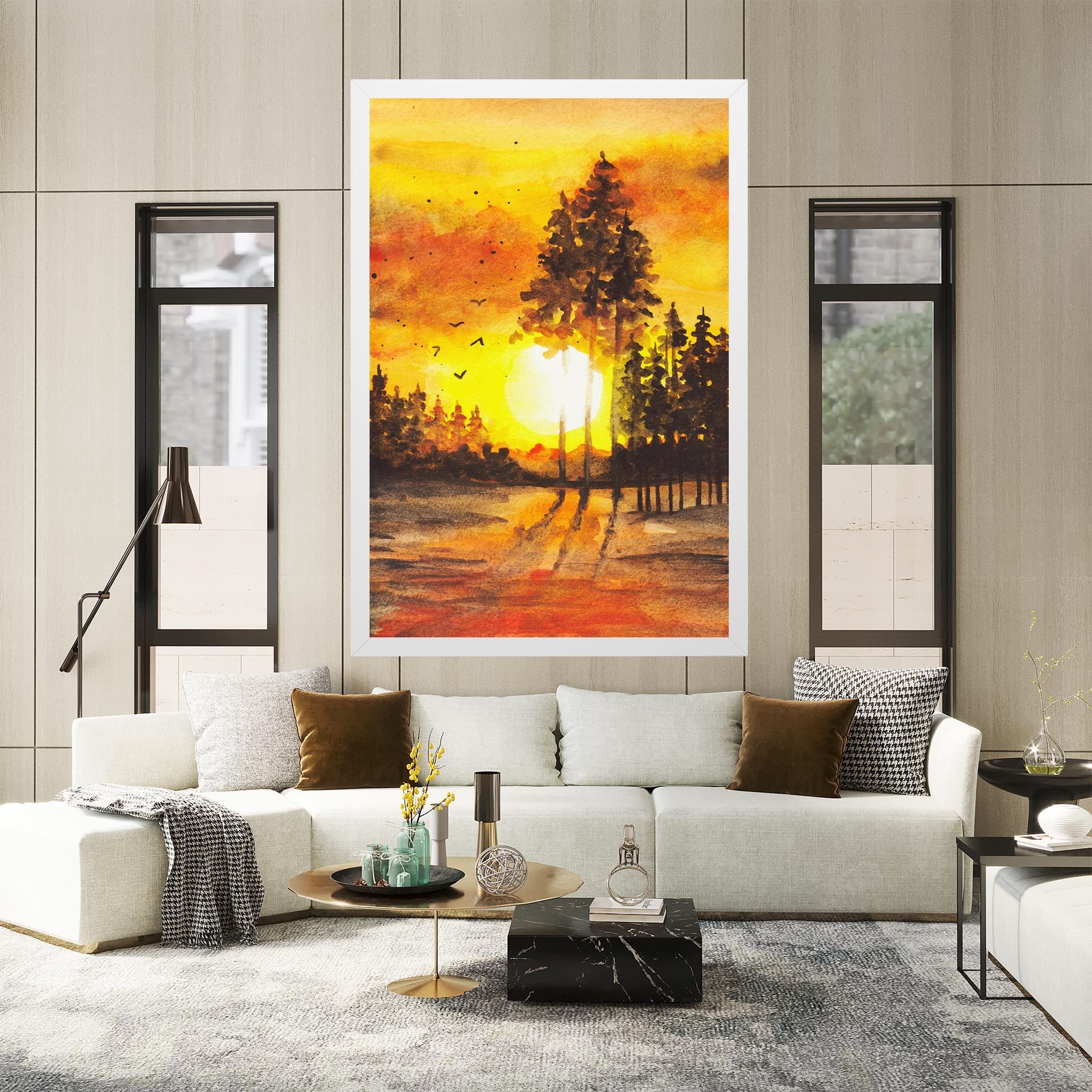 Watercolor Sunset Painting mockup 2