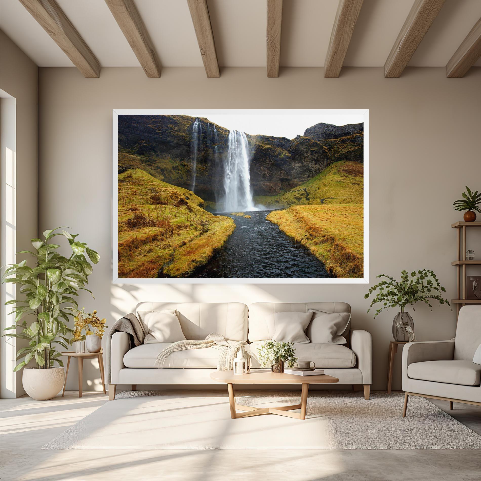 Vászonkép Yellow Grass Waterfall mockup 6