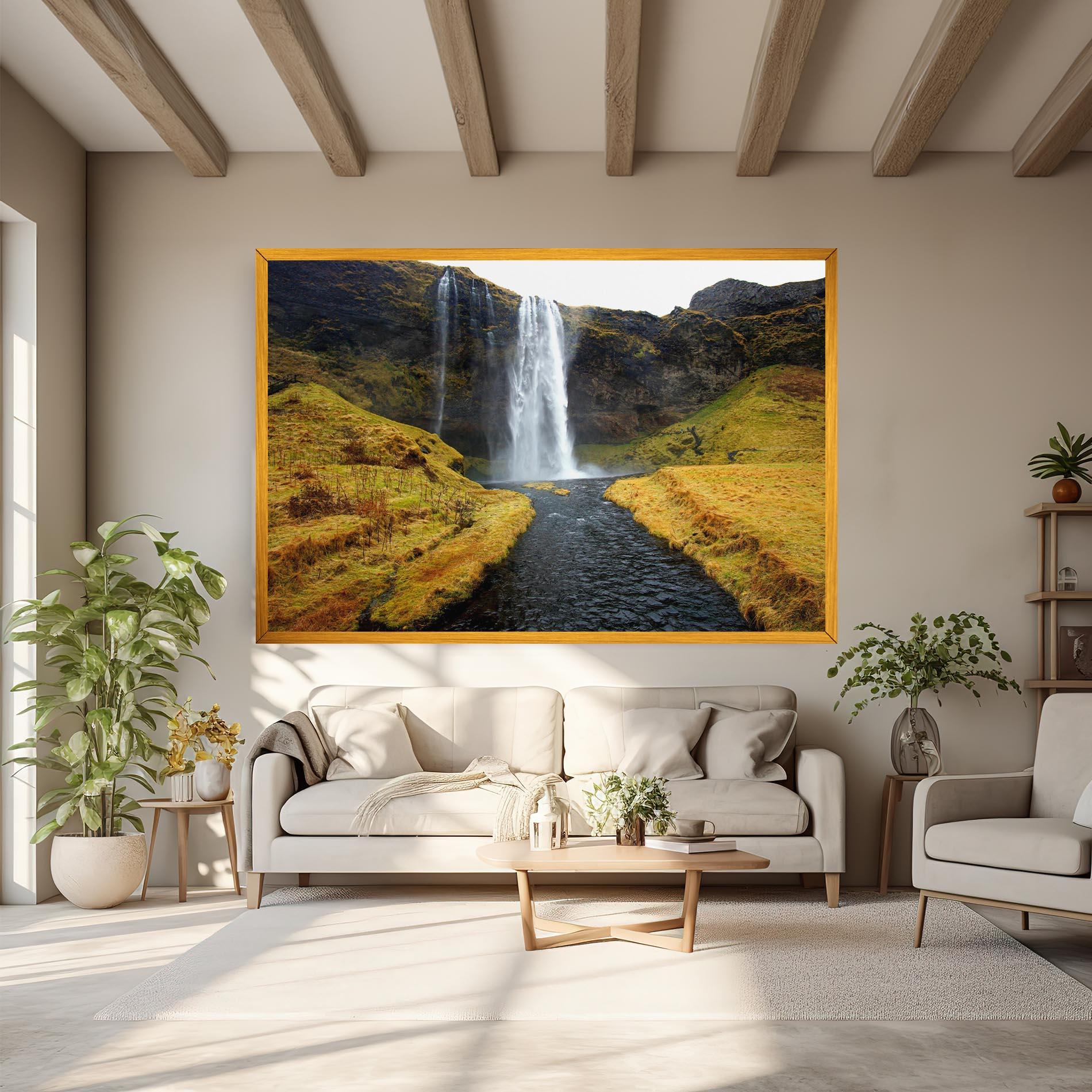 Vászonkép Yellow Grass Waterfall mockup 6