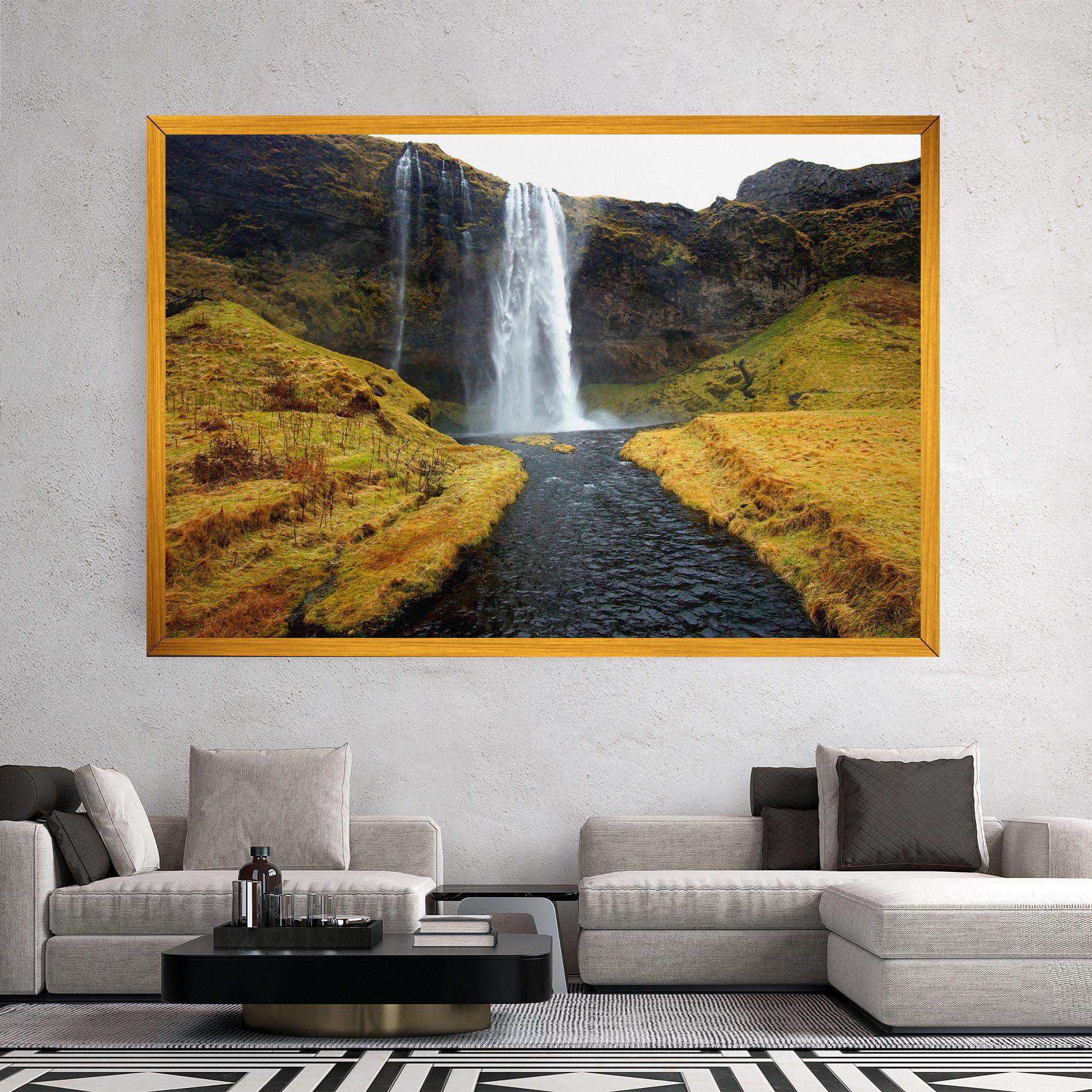Vászonkép Yellow Grass Waterfall mockup 2