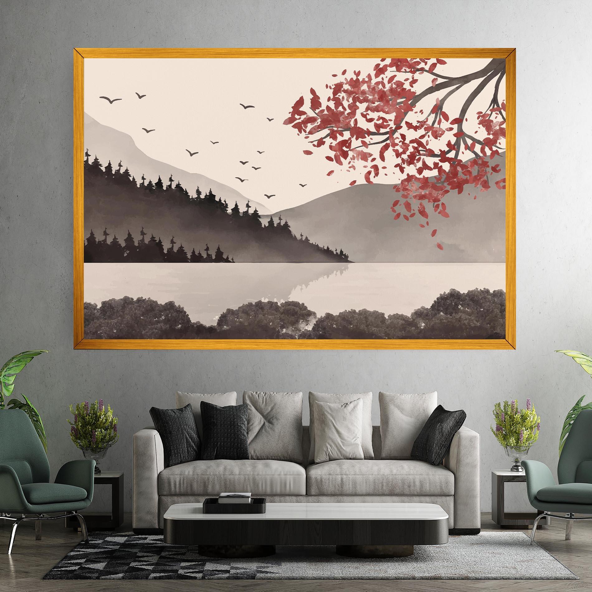 Vászonkép Red Tree Lake mockup 7