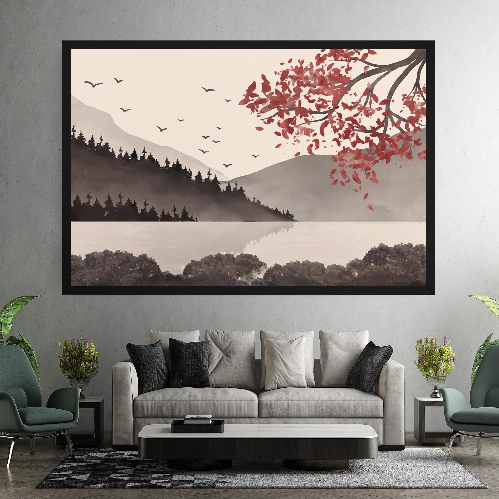 Vászonkép Red Tree Lake mockup 7