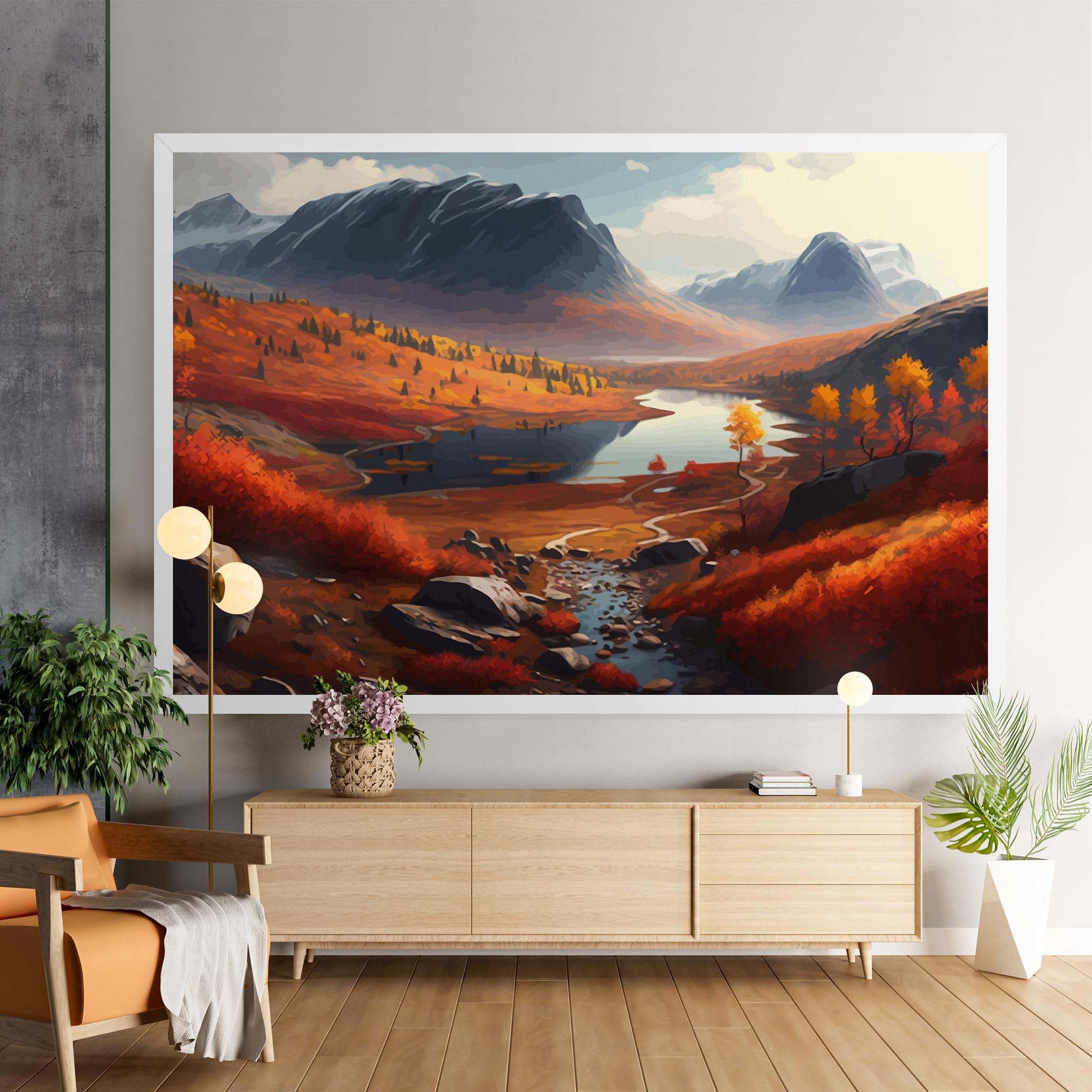 Vászonkép Autumn Field Lake mockup 9