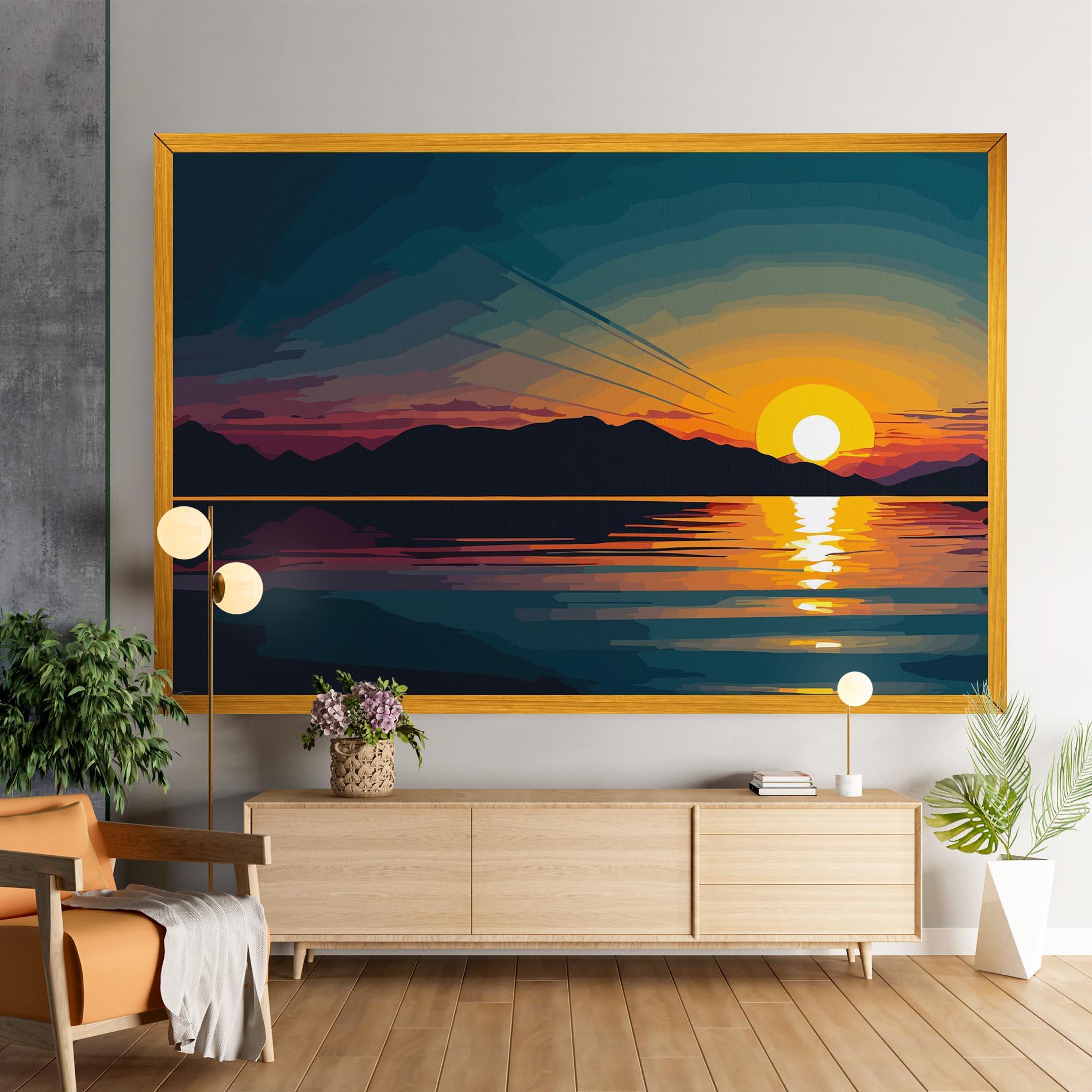 Vászonkép Sunset Art Lake mockup 9
