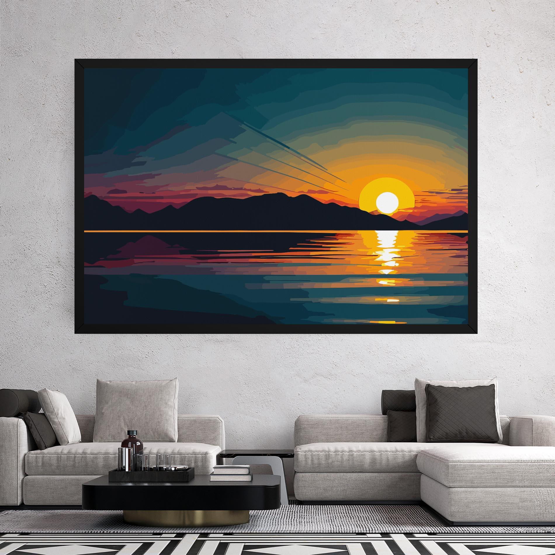 Vászonkép Sunset Art Lake mockup 2