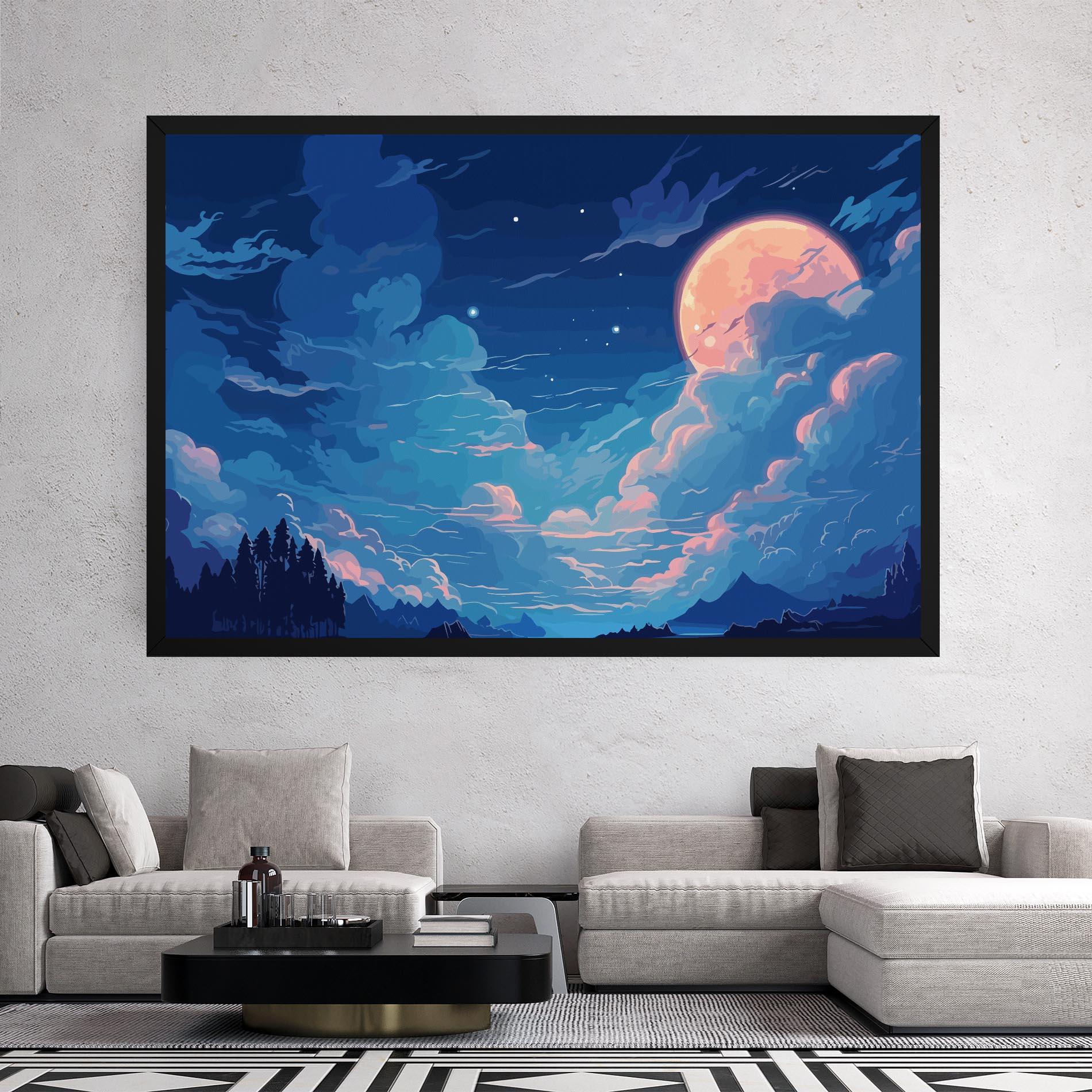 Vászonkép Blue Cloud Moon mockup 2
