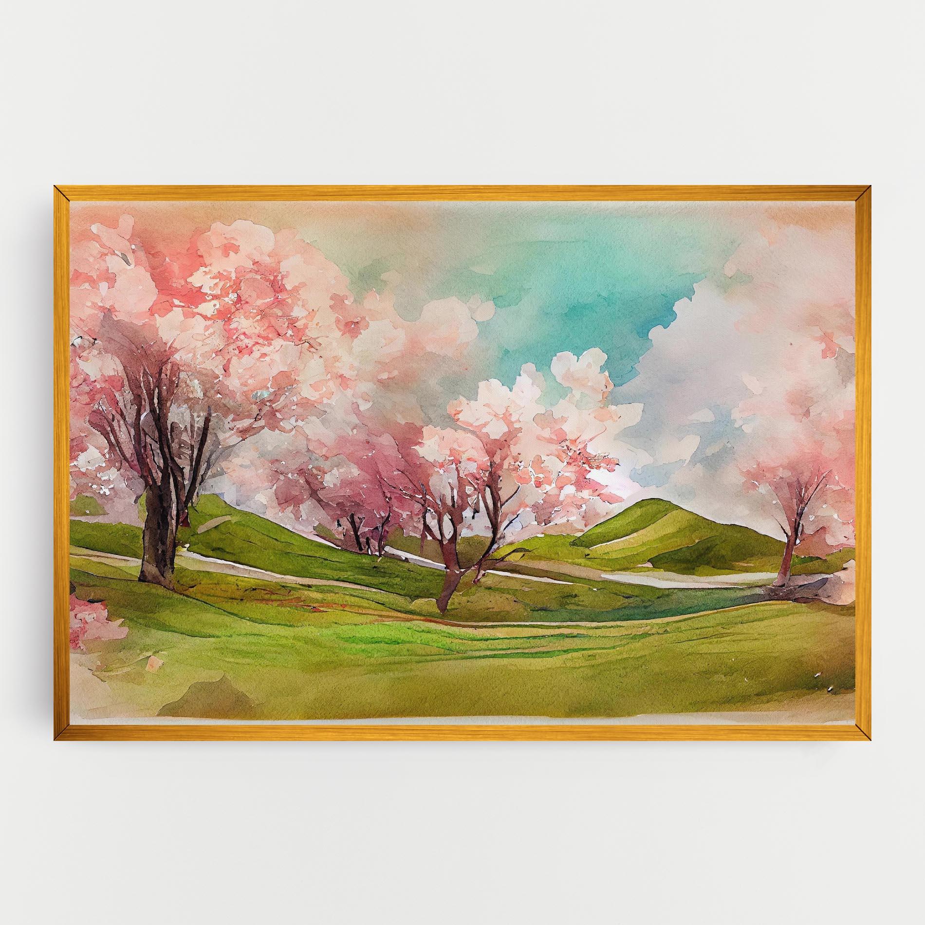 Vászonkép Spring Trees Painting mockup 0