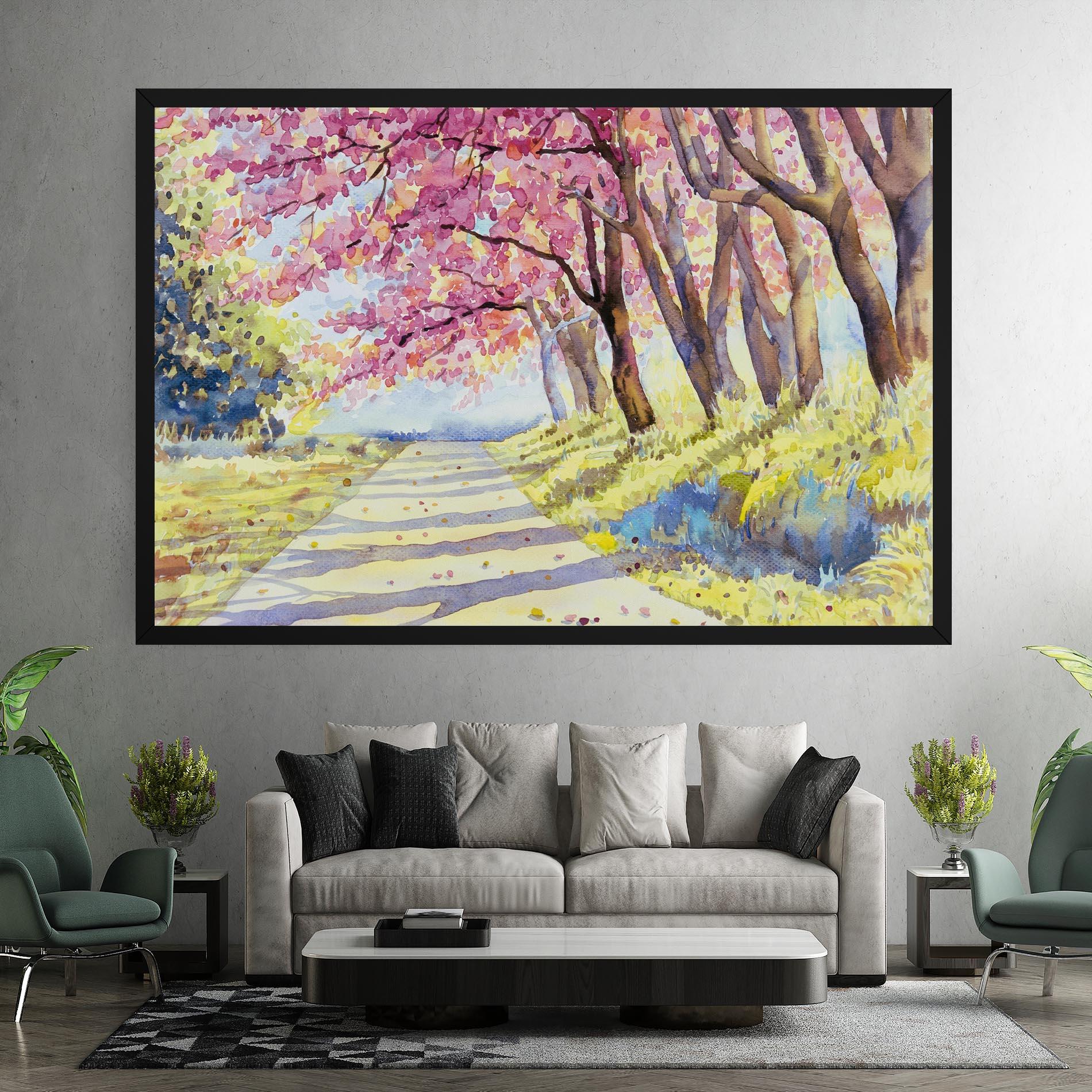 Vászonkép Watercolor Spring Landscape mockup 7