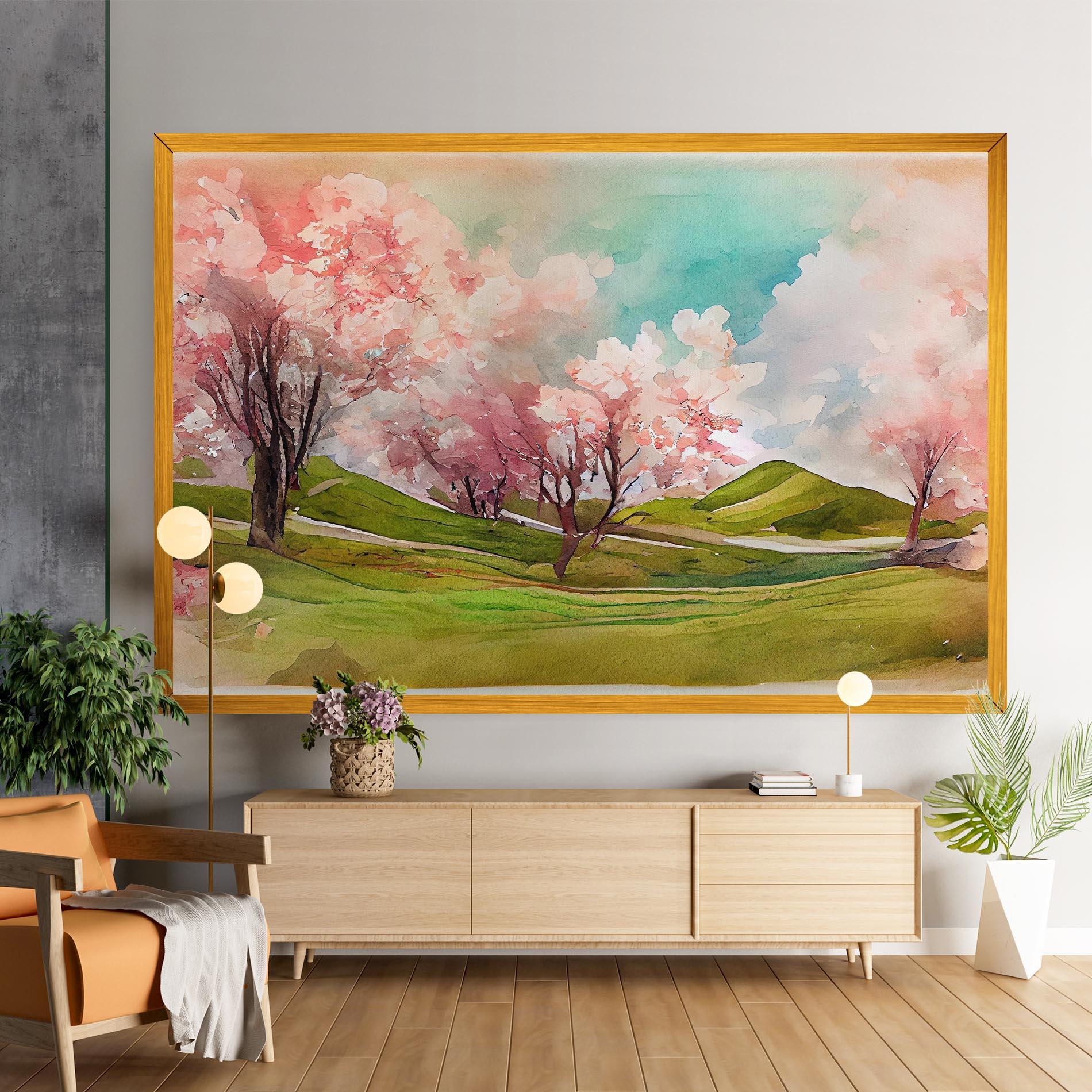 Vászonkép Spring Trees Painting mockup 9