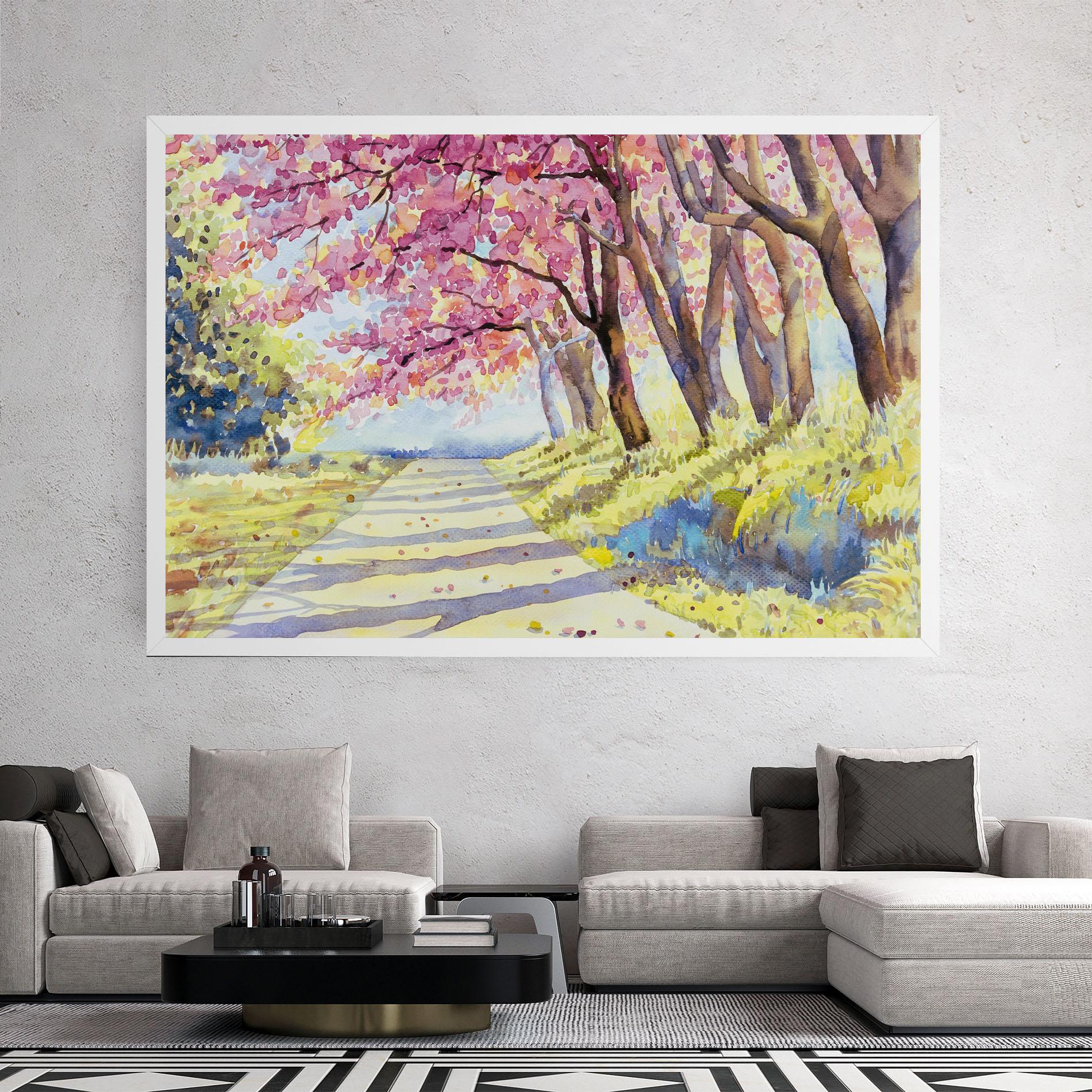 Vászonkép Watercolor Spring Landscape mockup 2