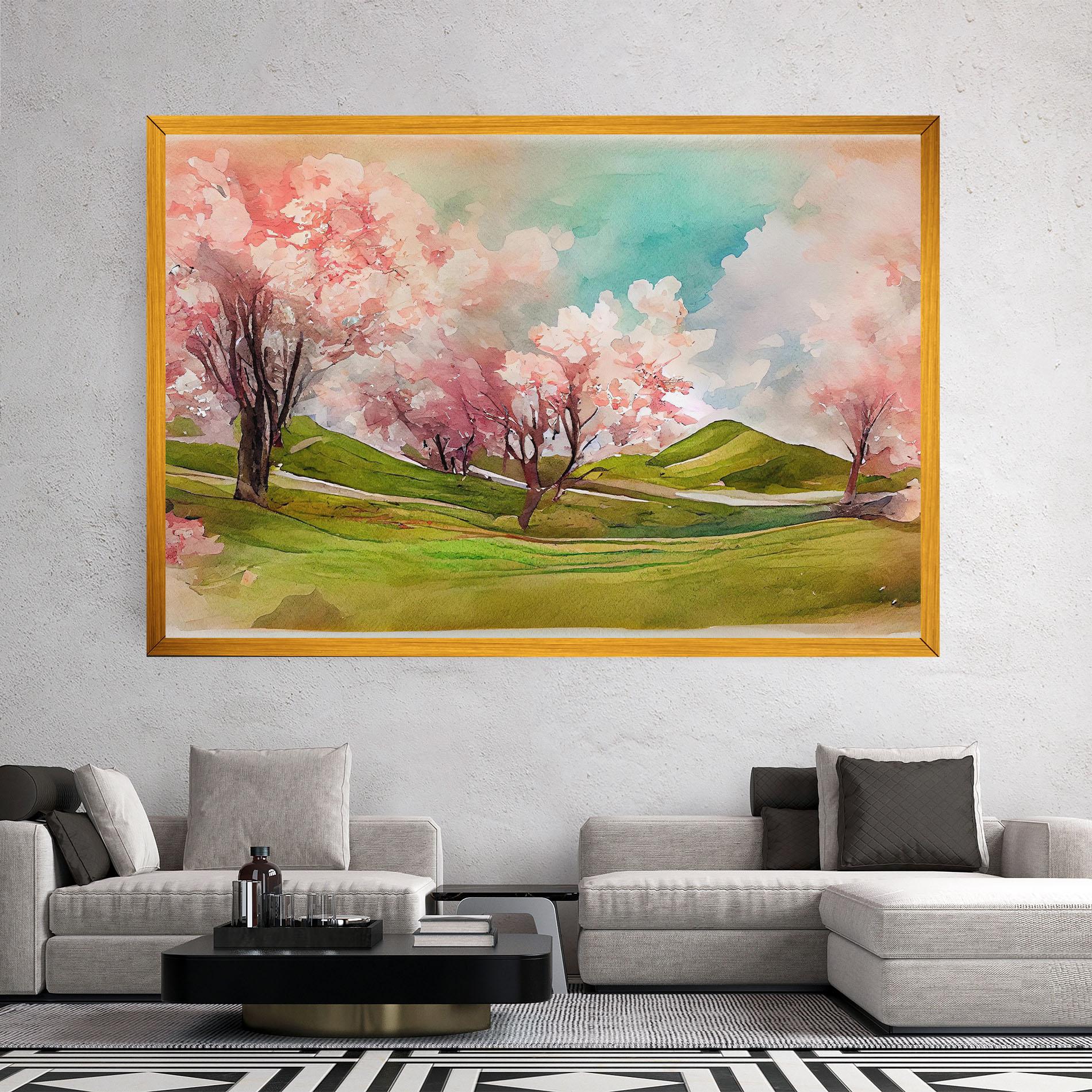 Vászonkép Spring Trees Painting mockup 2