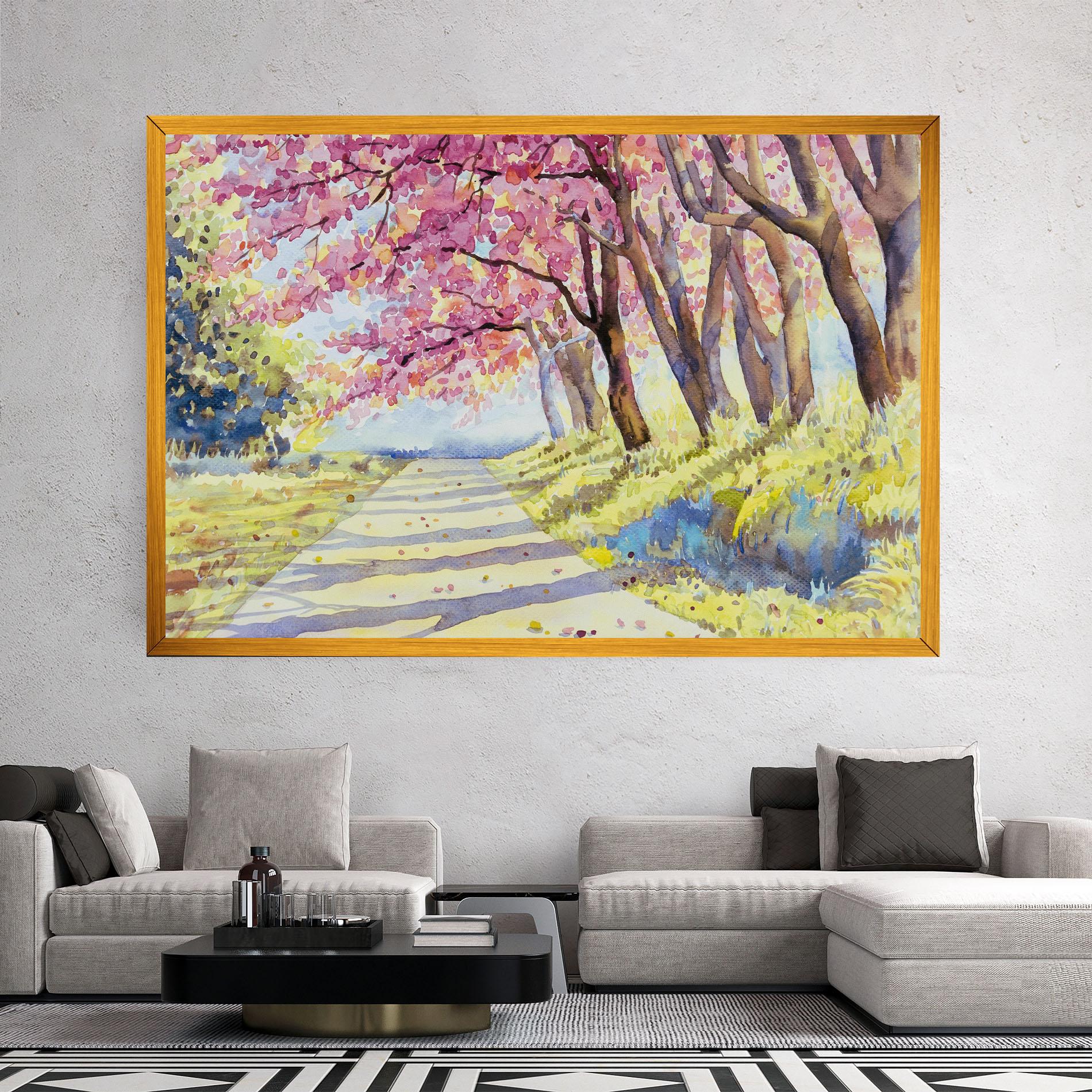 Vászonkép Watercolor Spring Landscape mockup 2