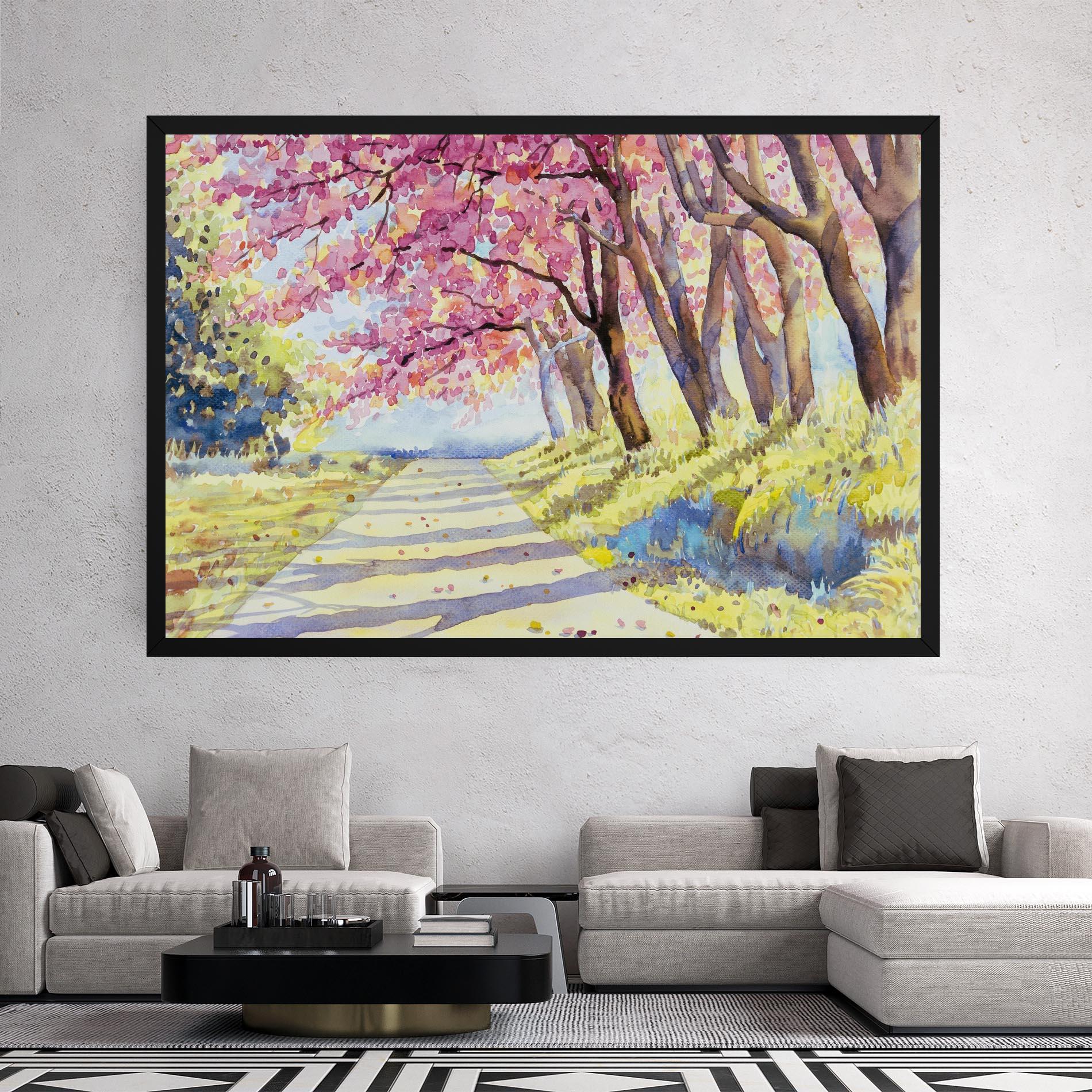 Vászonkép Watercolor Spring Landscape mockup 2