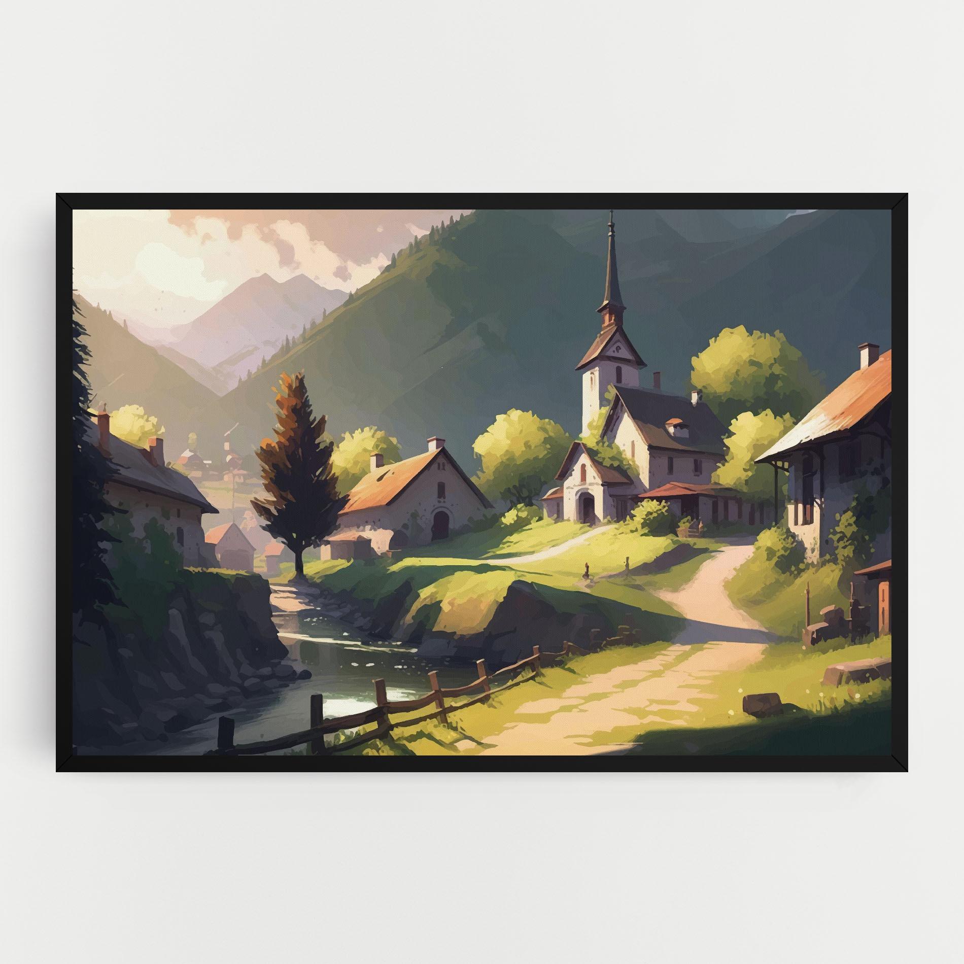 Vászonkép Village Church Art mockup 0