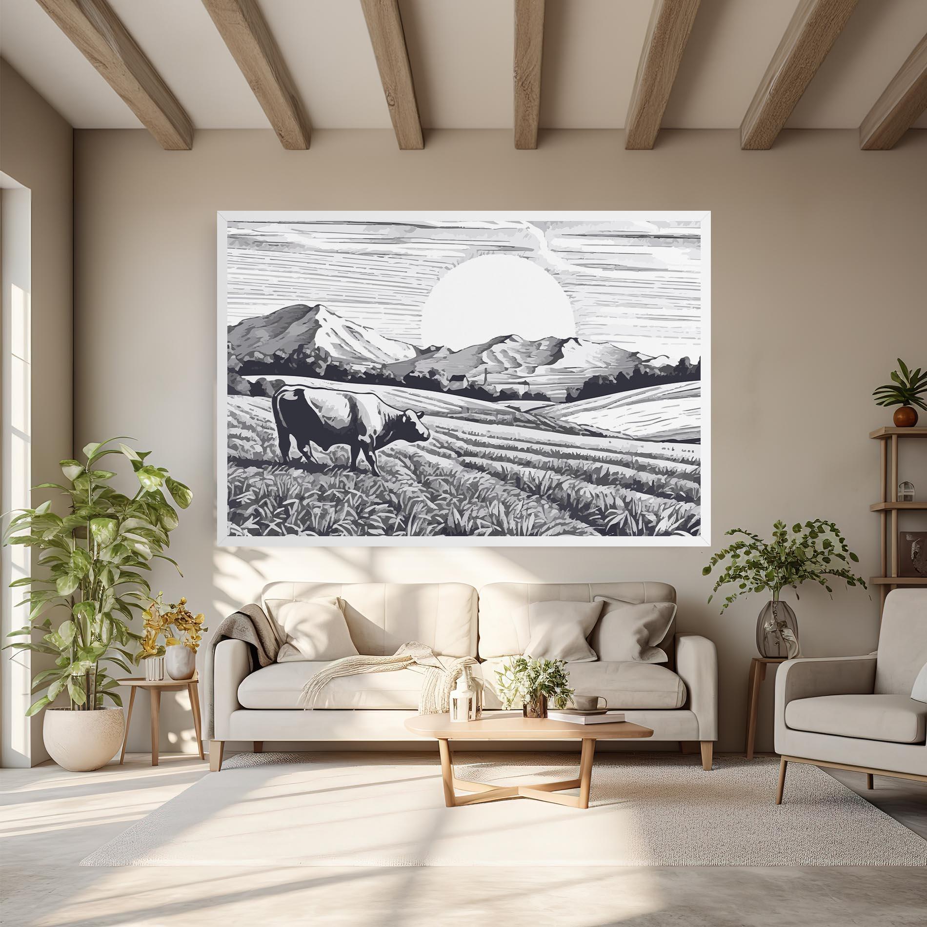 Vászonkép Cow Grey Ink mockup 6