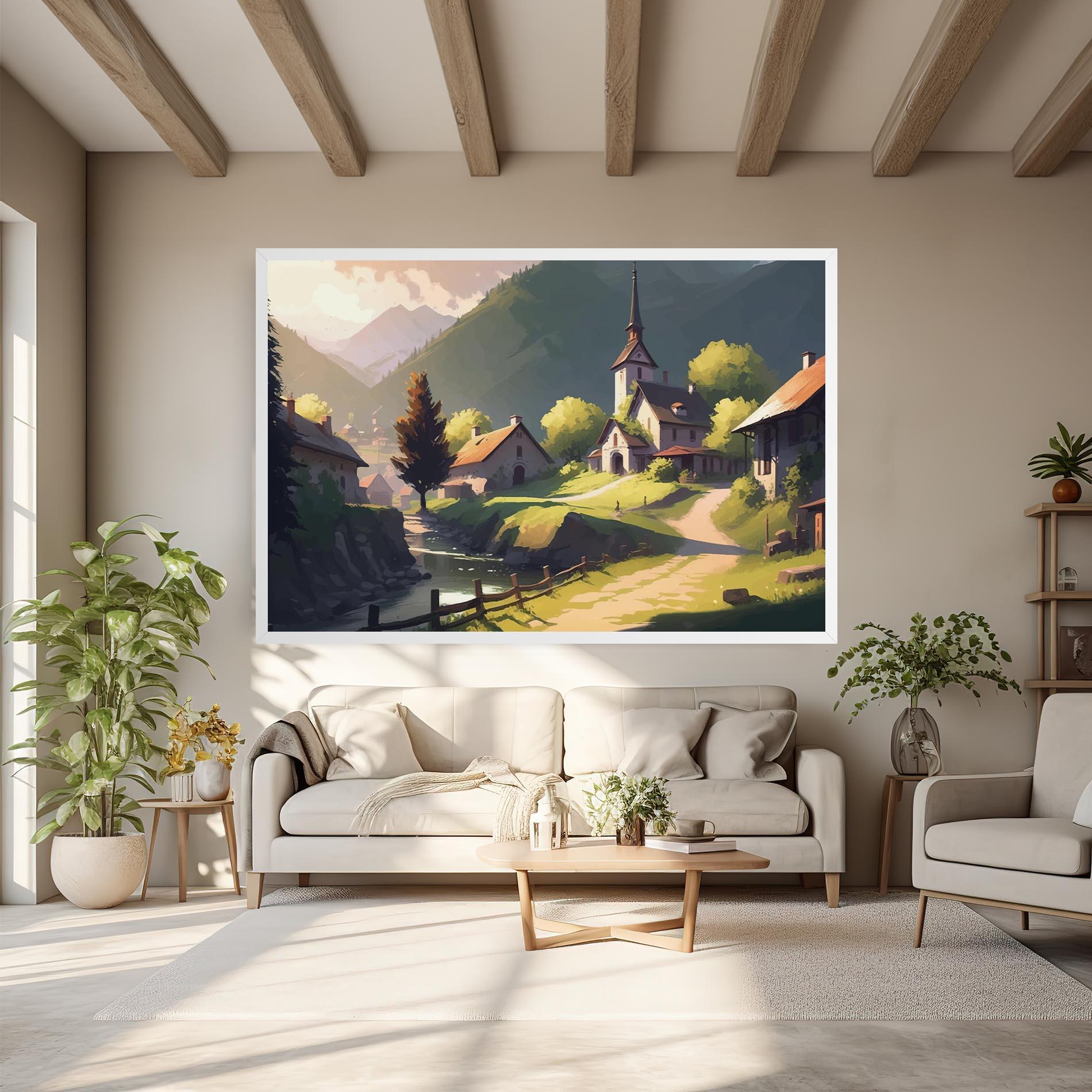 Vászonkép Village Church Art mockup 6