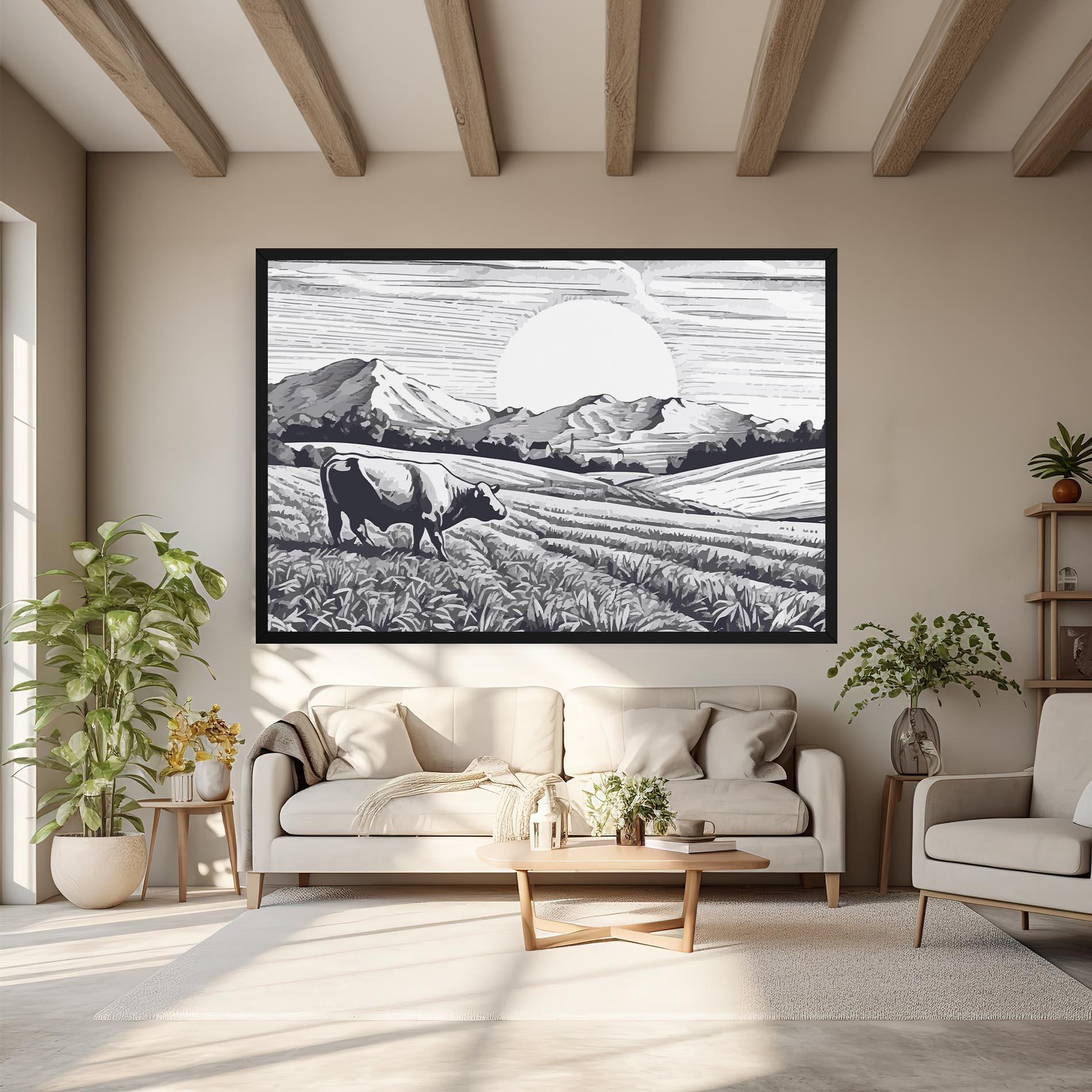 Vászonkép Cow Grey Ink mockup 6