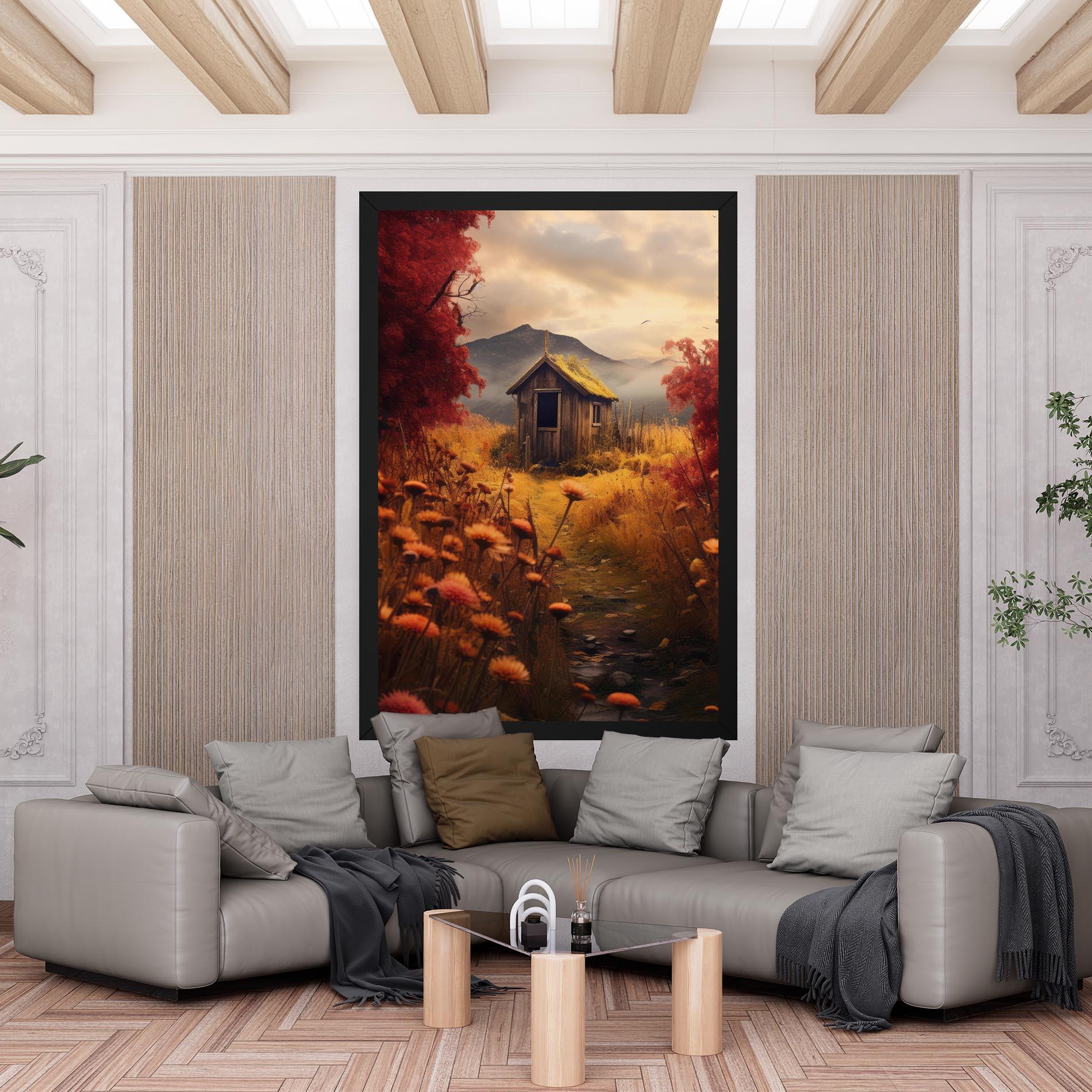 Vászonkép Small Cabin Field mockup 6