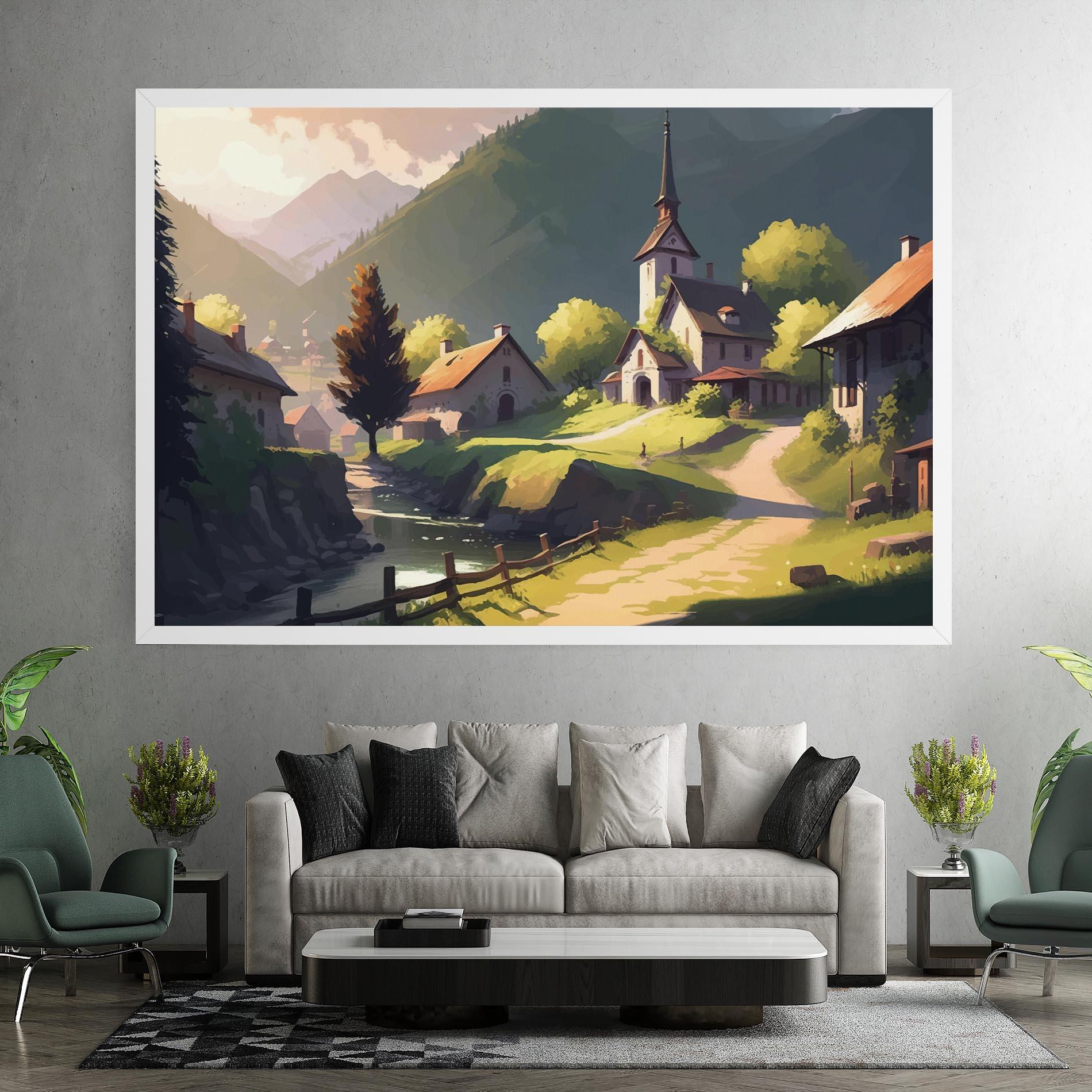 Vászonkép Village Church Art mockup 7