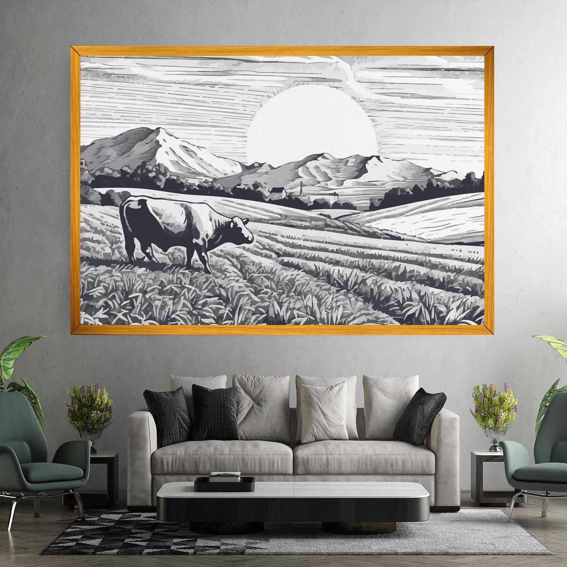 Vászonkép Cow Grey Ink mockup 7