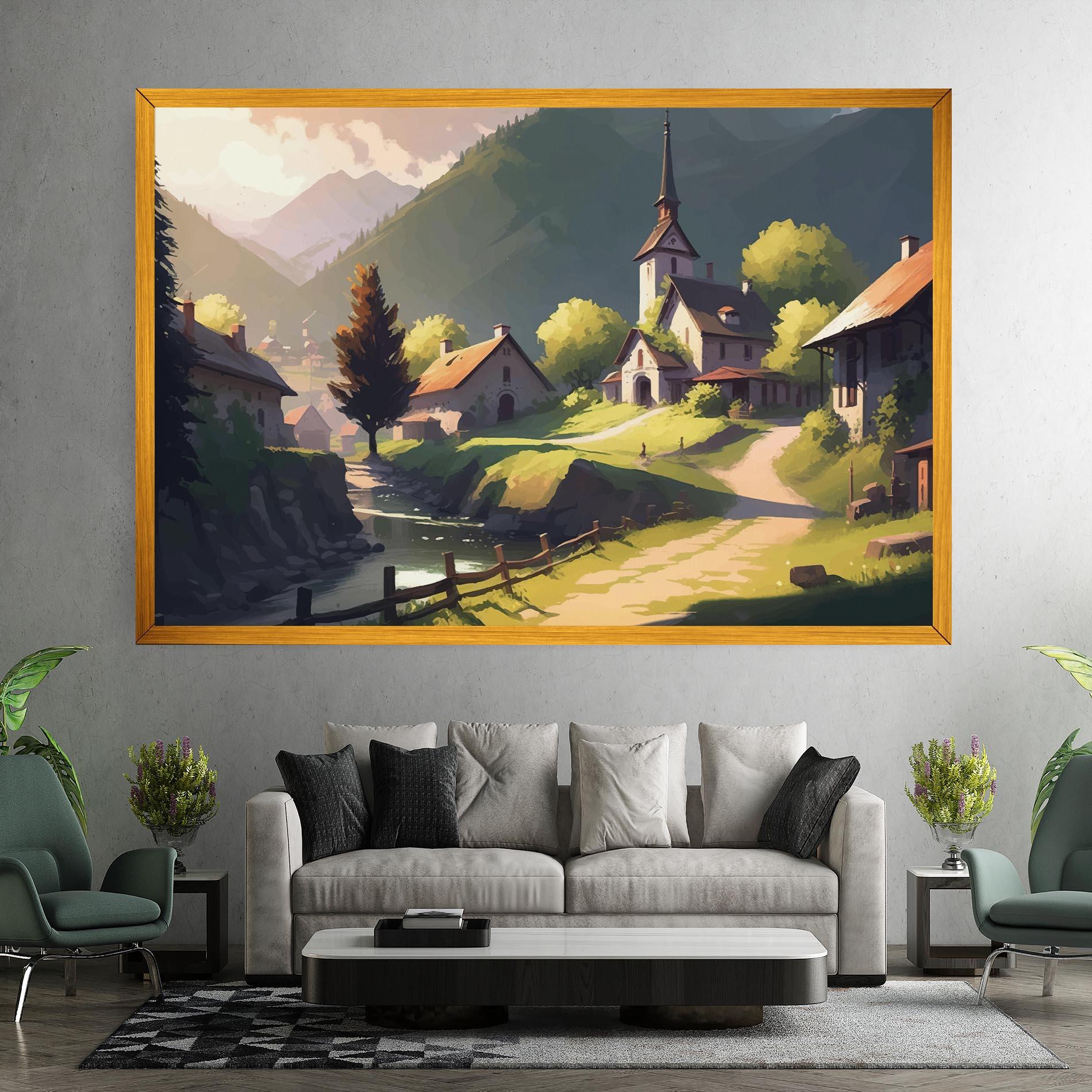 Vászonkép Village Church Art mockup 7