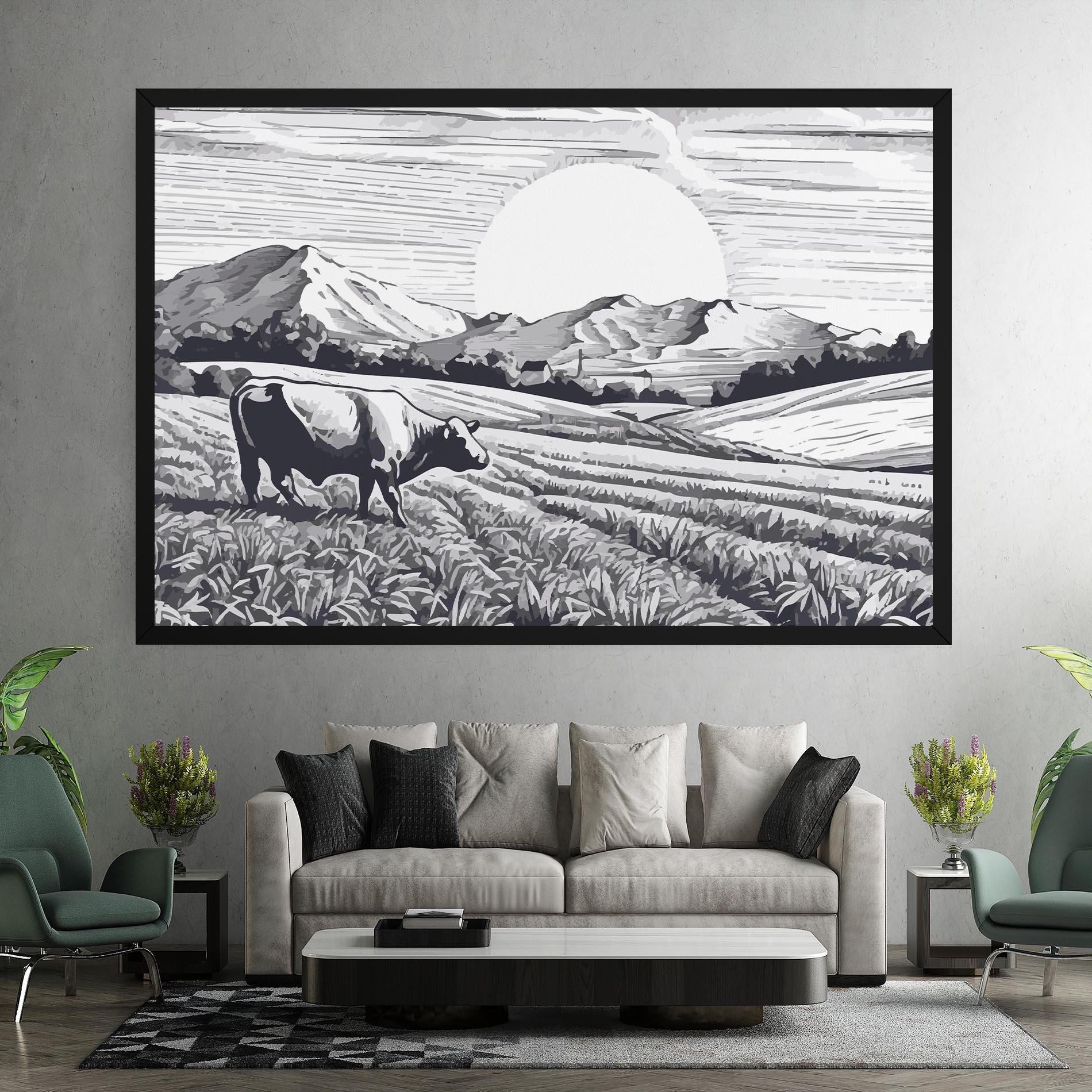 Vászonkép Cow Grey Ink mockup 7