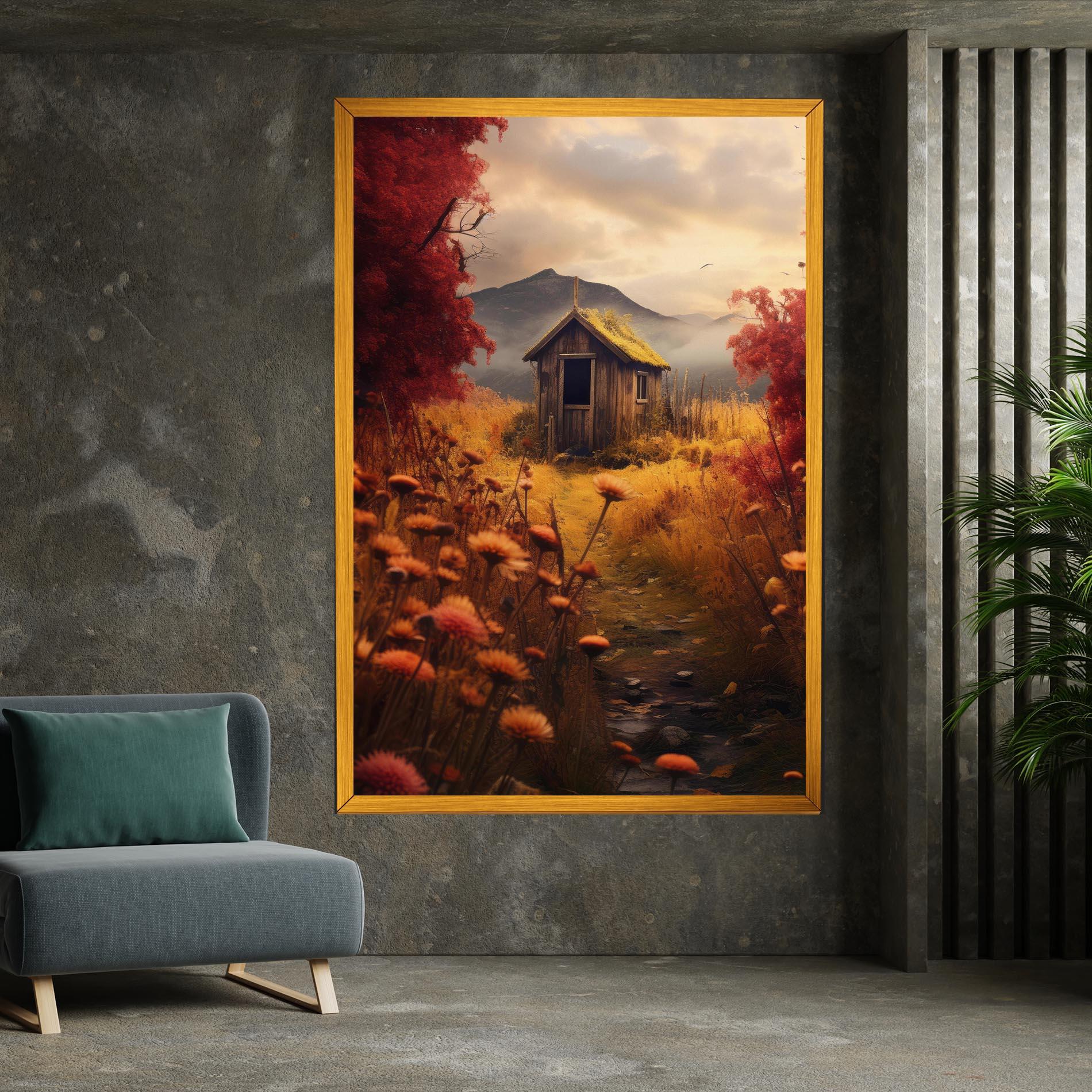 Vászonkép Small Cabin Field mockup 7