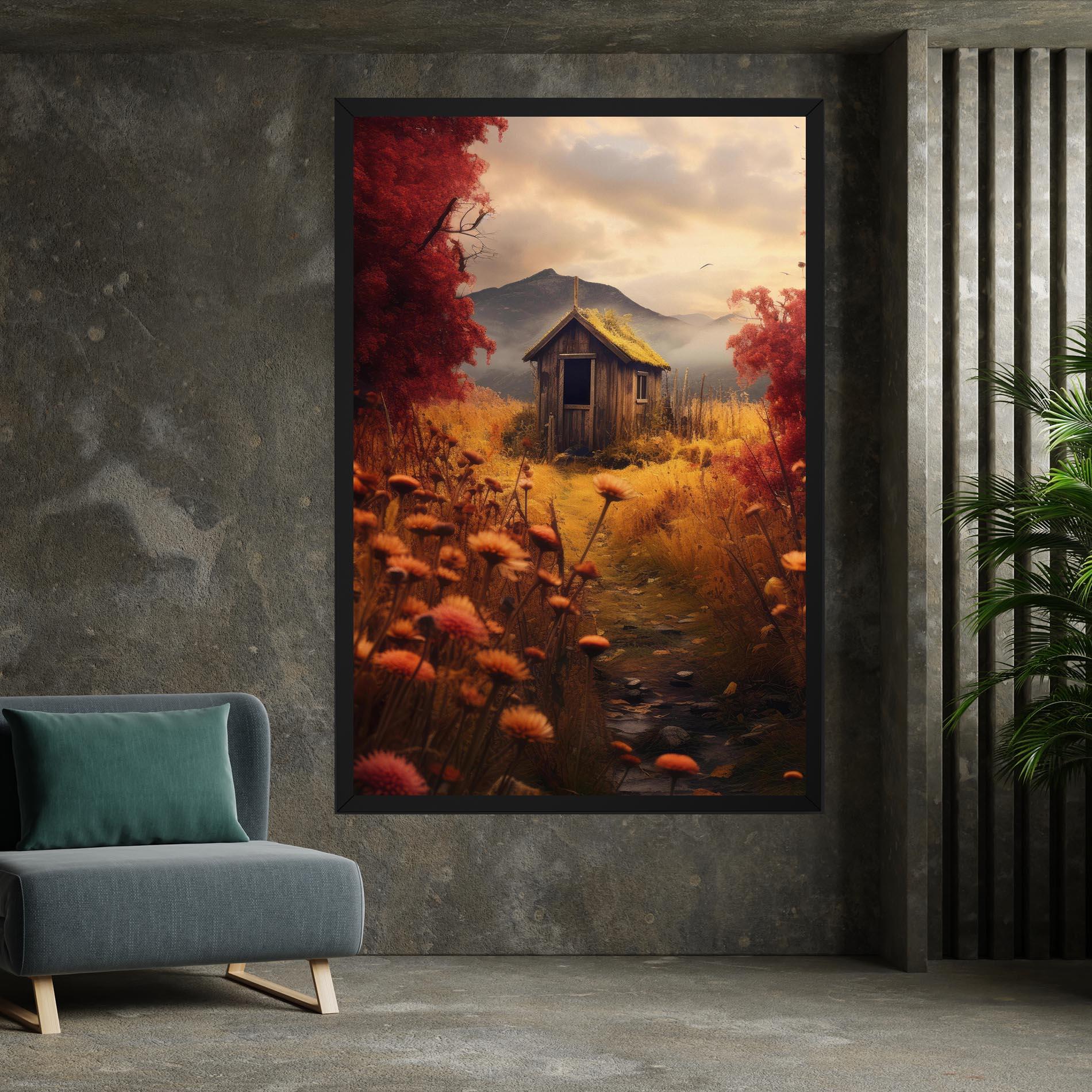 Vászonkép Small Cabin Field mockup 7