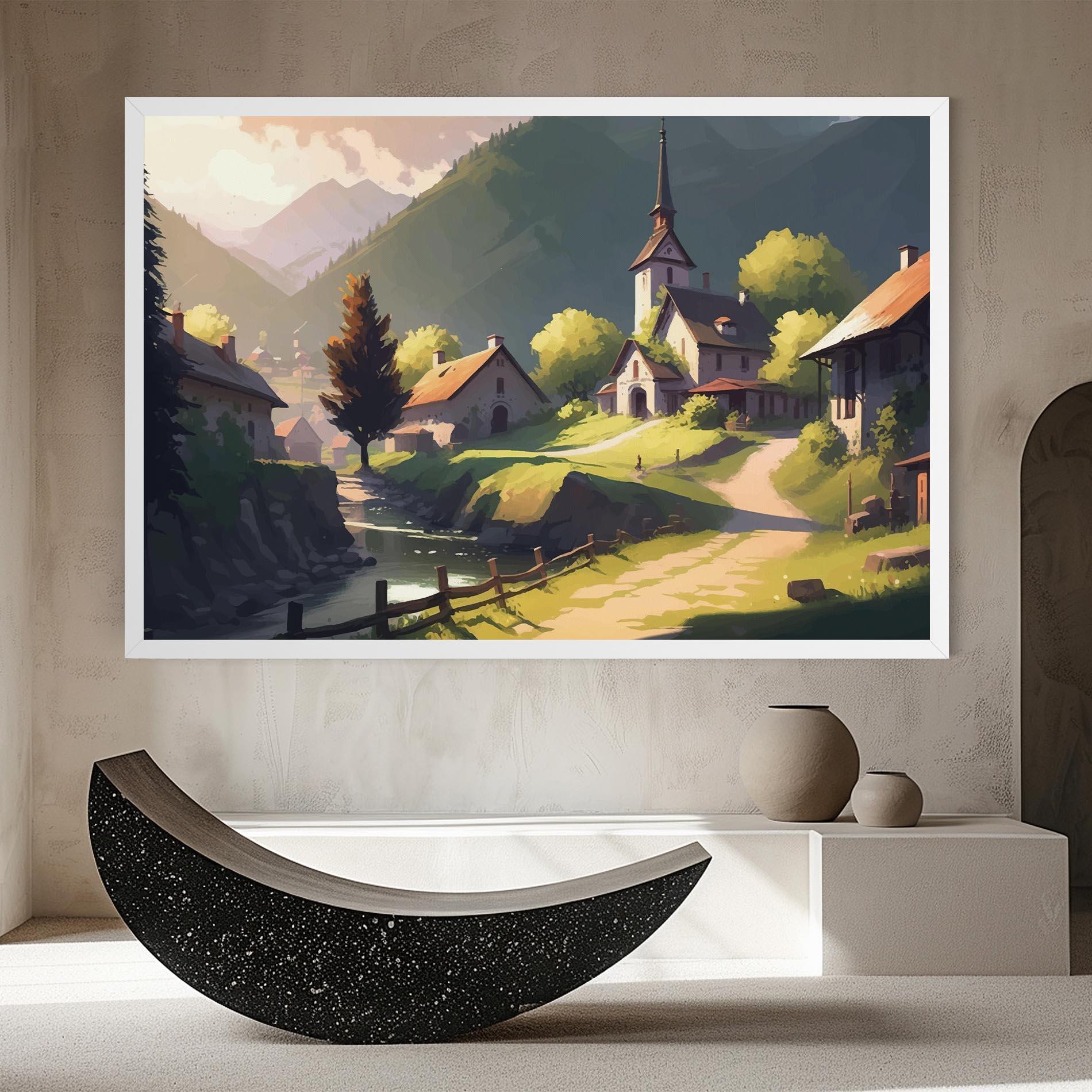 Vászonkép Village Church Art mockup 8