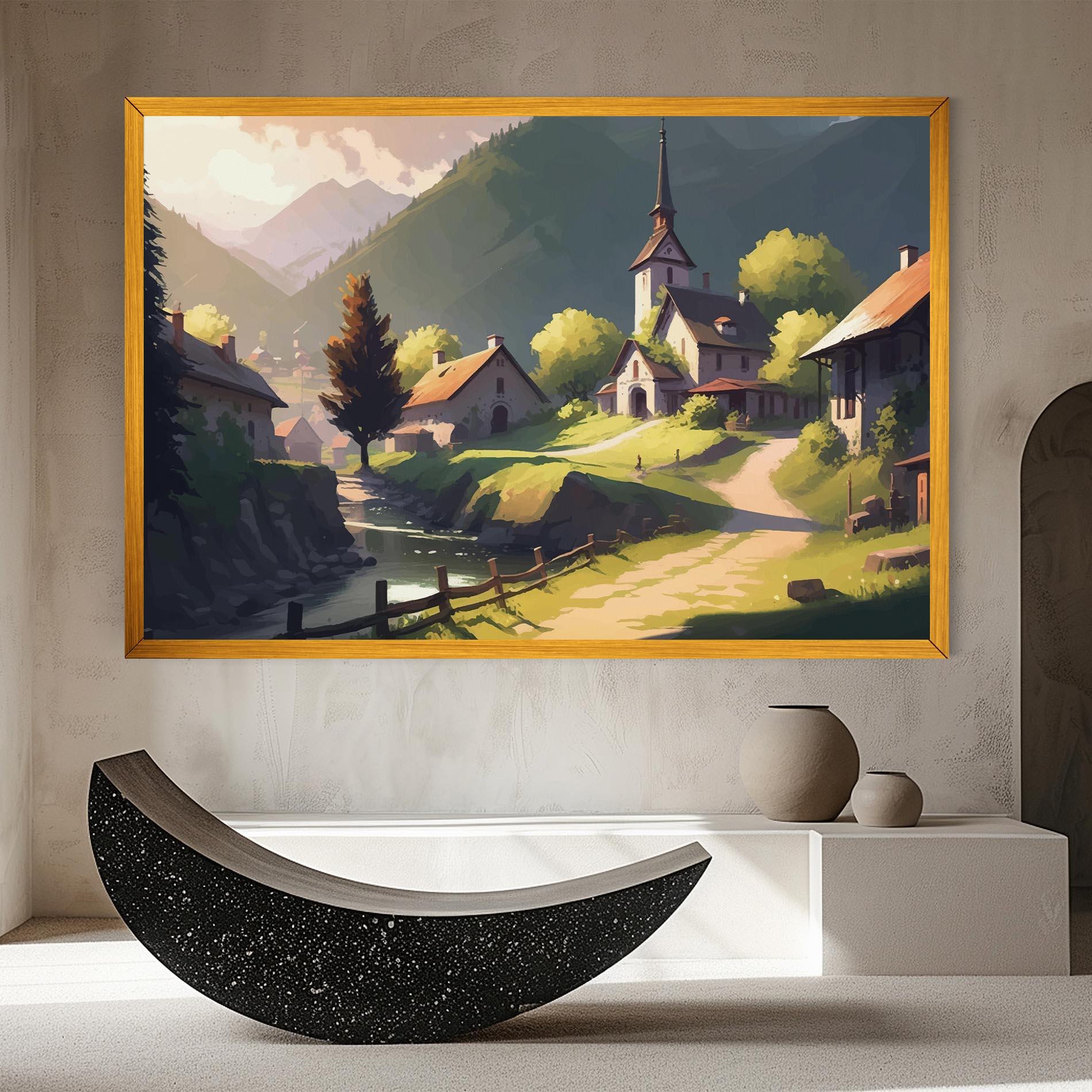 Vászonkép Village Church Art mockup 8