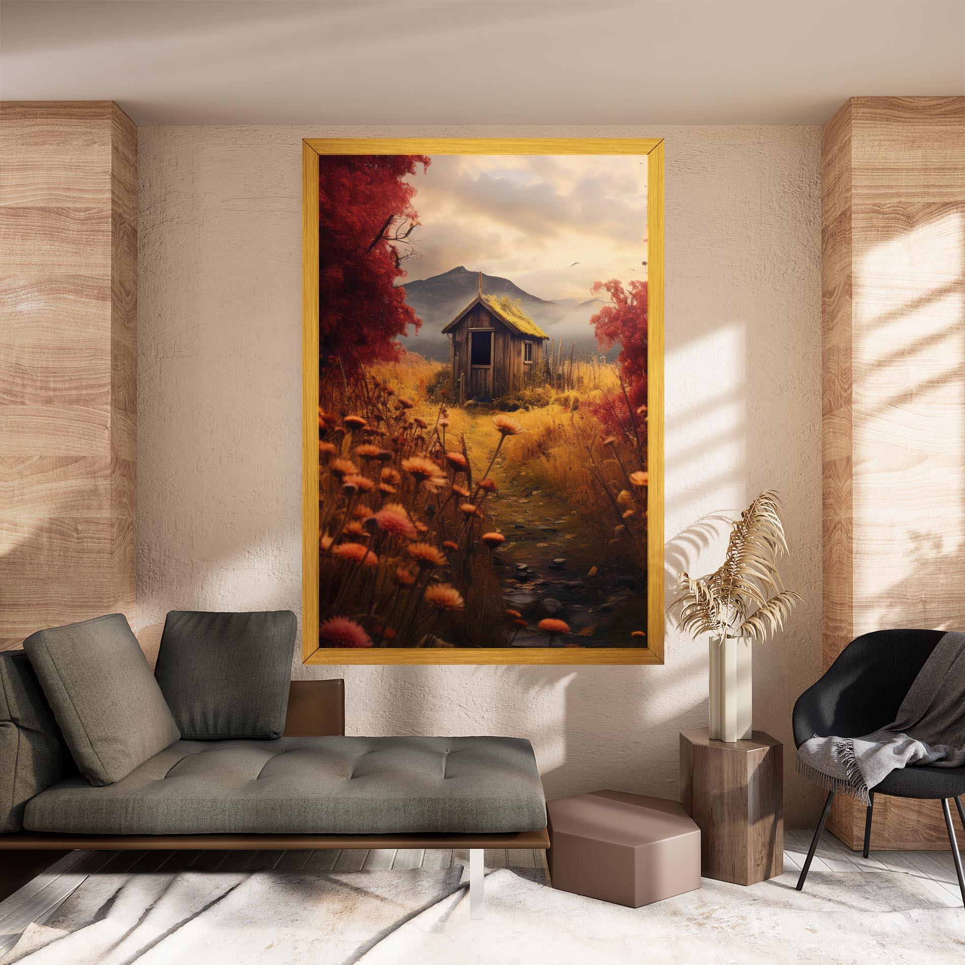 Vászonkép Small Cabin Field mockup 8