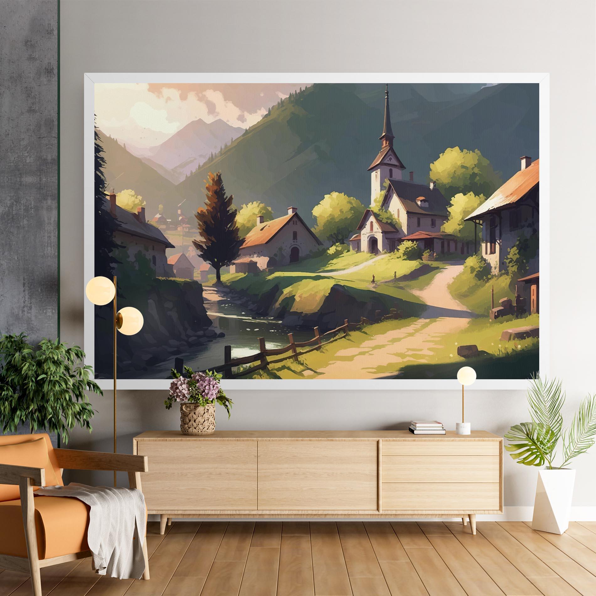 Vászonkép Village Church Art mockup 9