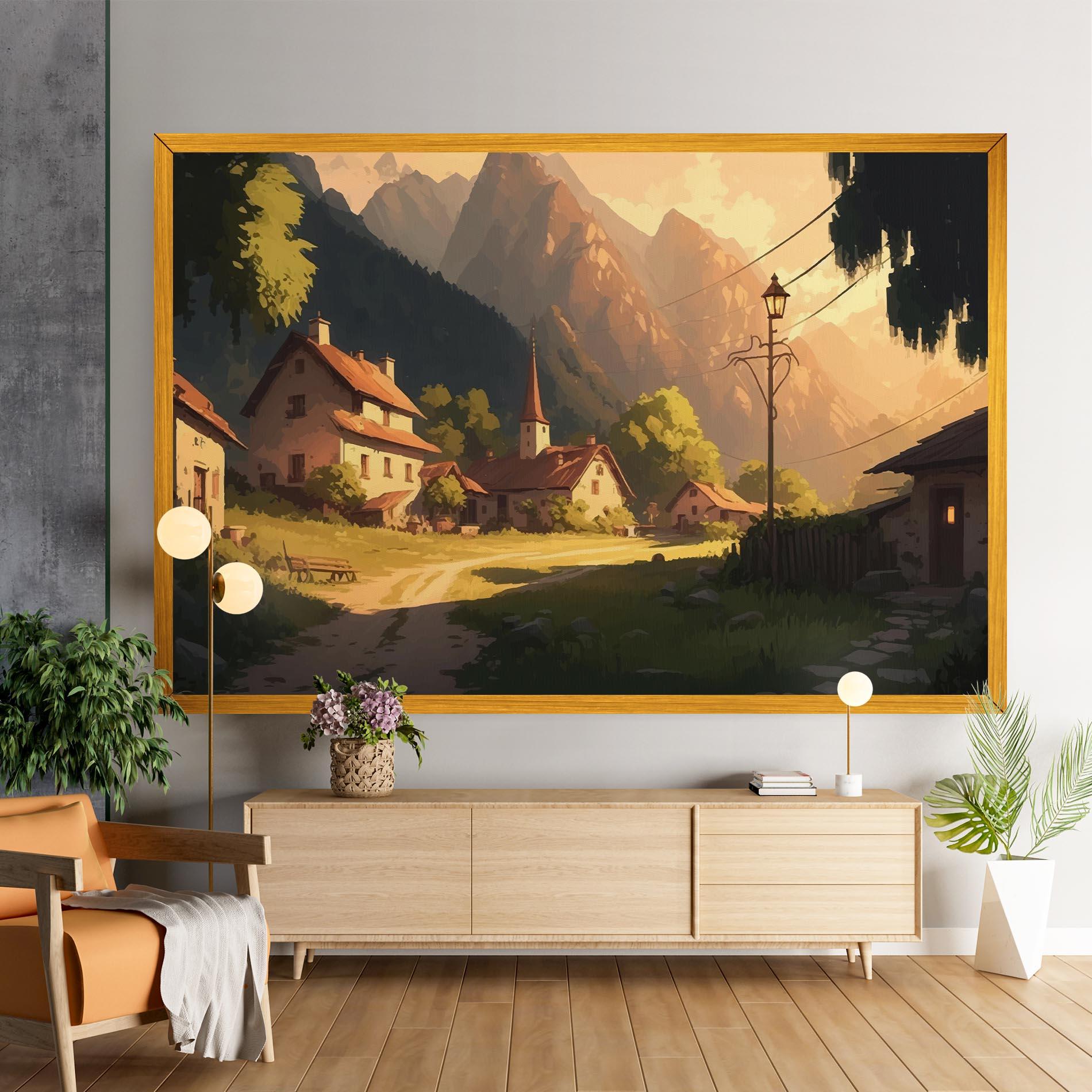 Vászonkép Grassy Village View mockup 9
