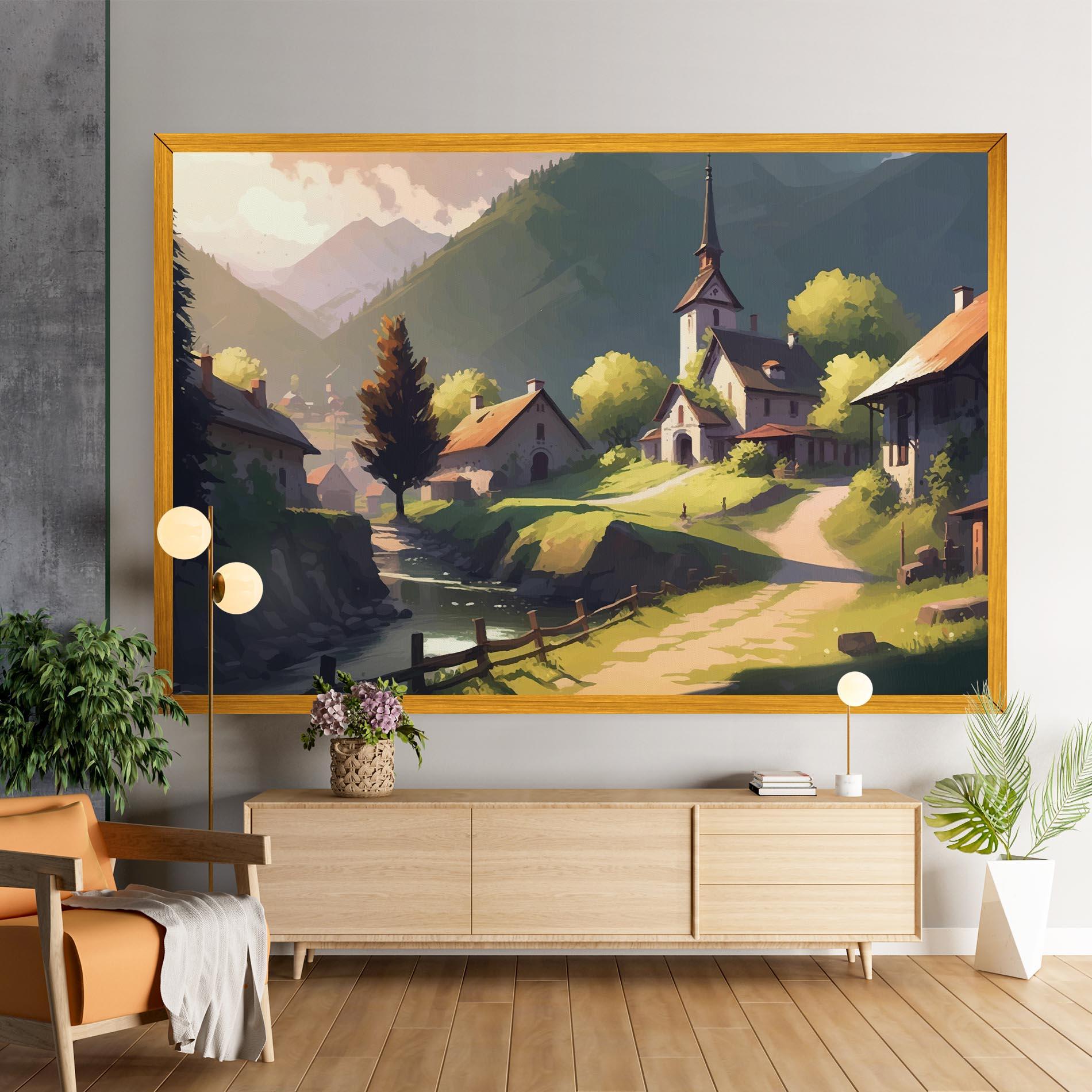 Vászonkép Village Church Art mockup 9