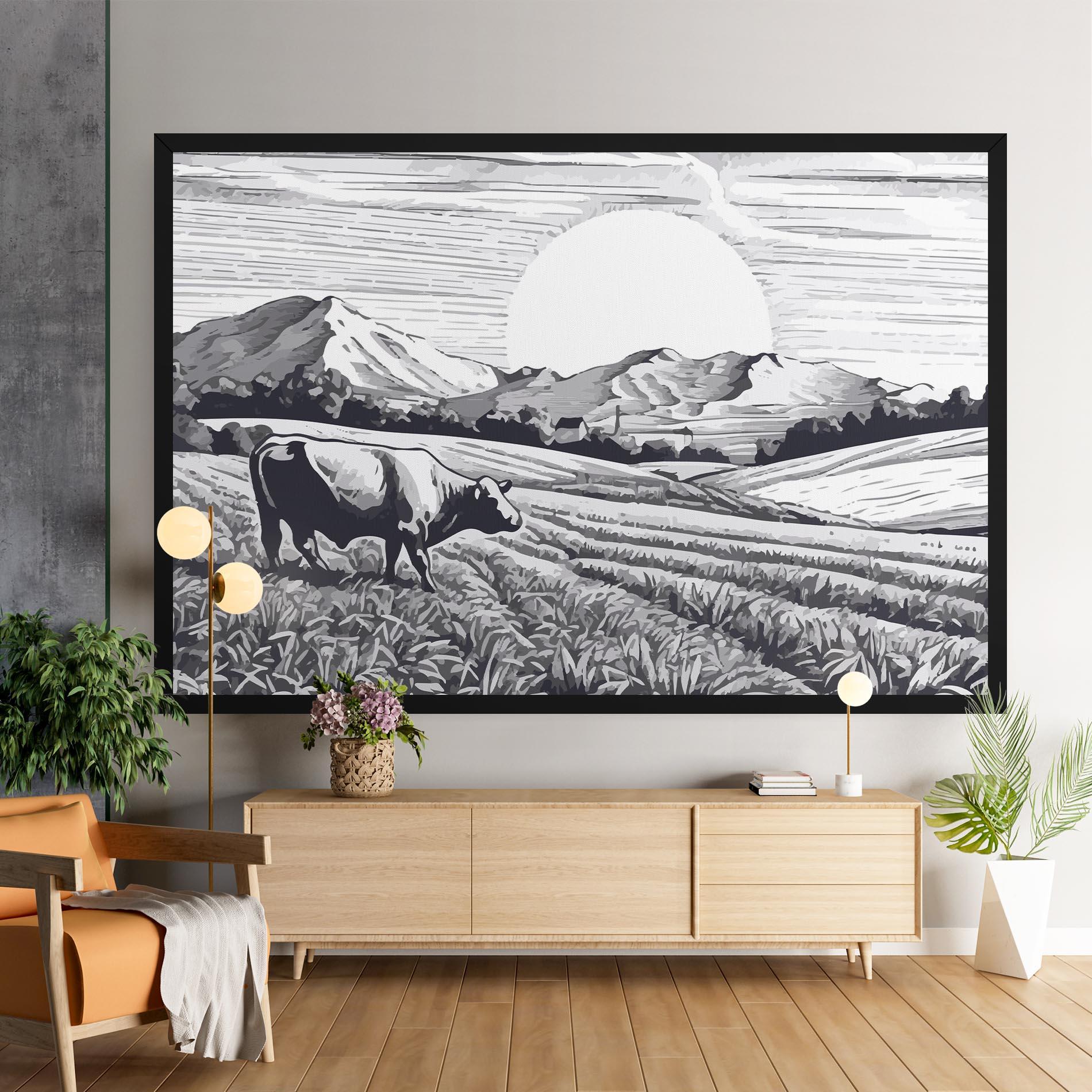 Vászonkép Cow Grey Ink mockup 9