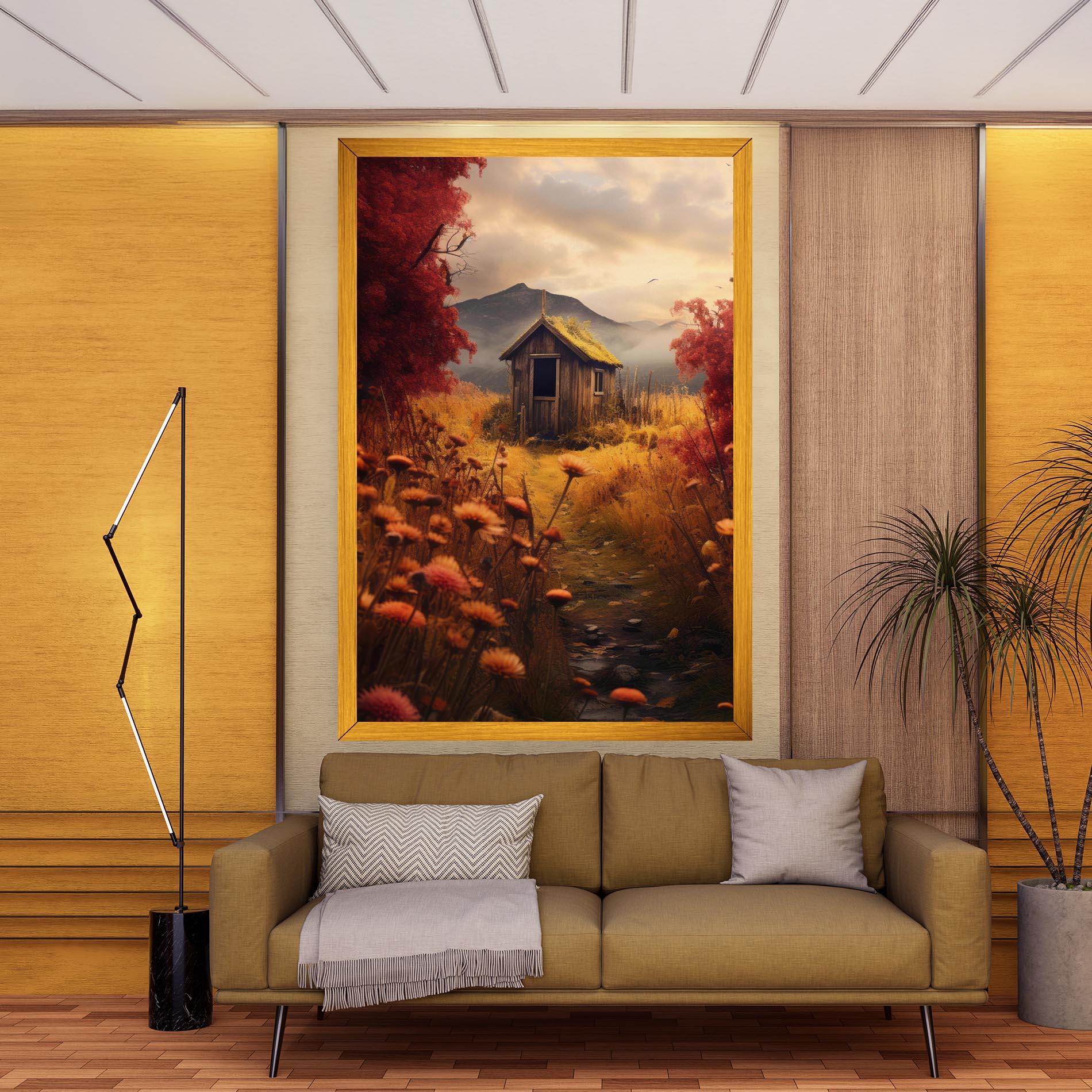 Vászonkép Small Cabin Field mockup 9