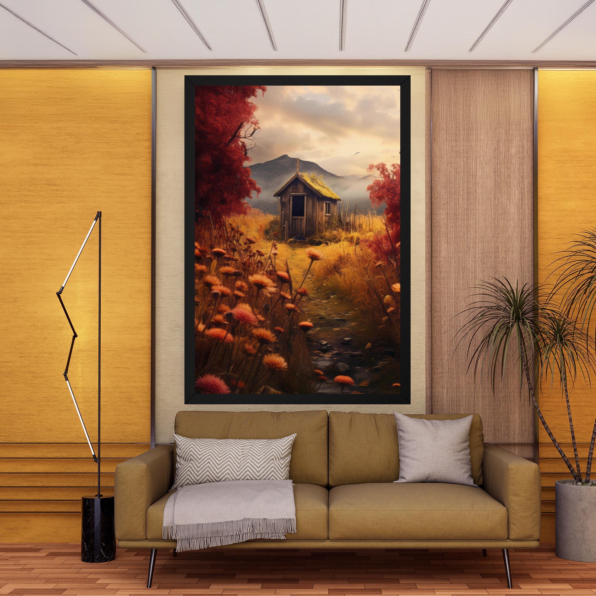 Vászonkép Small Cabin Field mockup 9