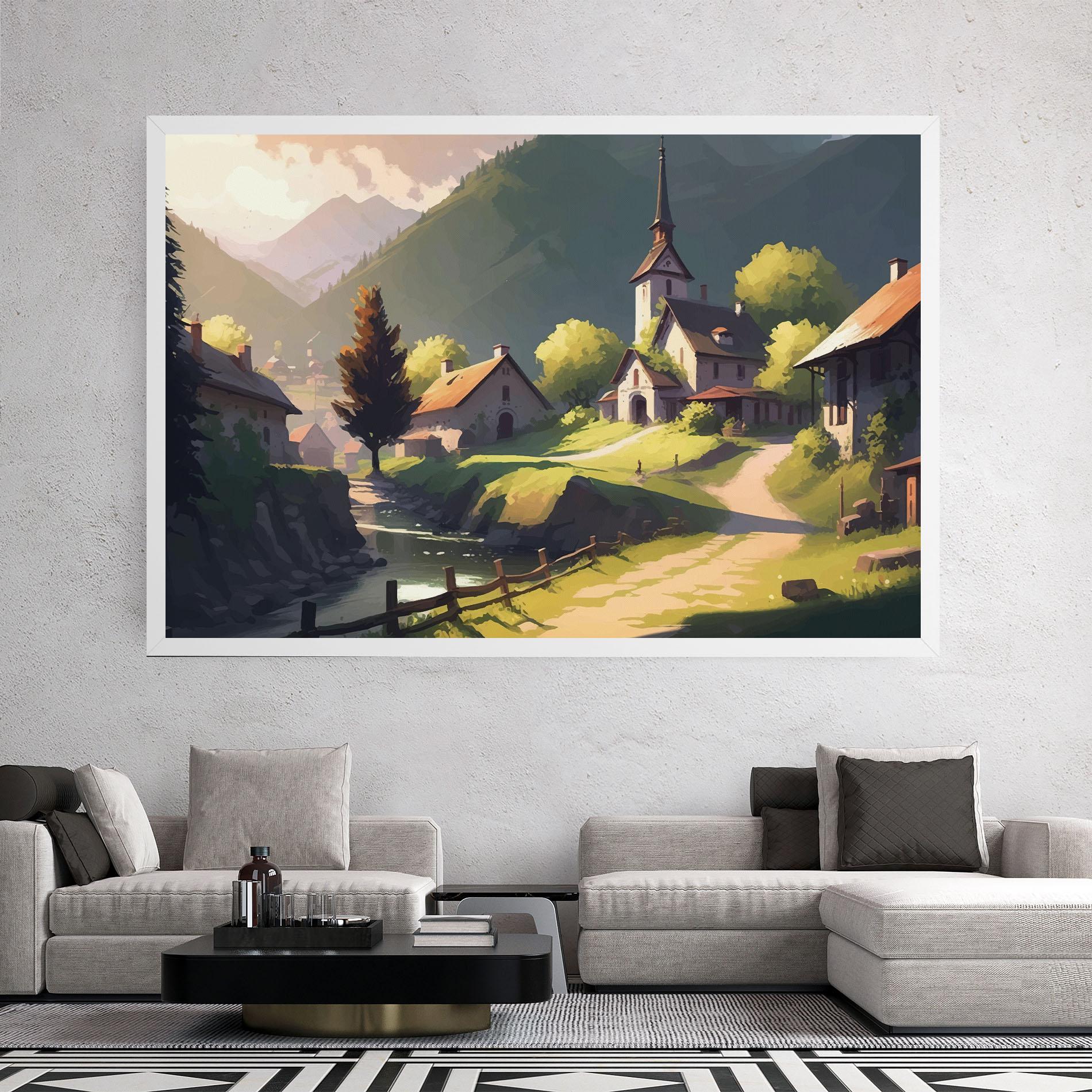 Vászonkép Village Church Art mockup 2